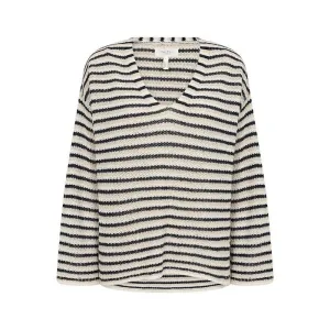 Part Two - NahniPW Long Sleeve V Neck Linen Stripe Jumper