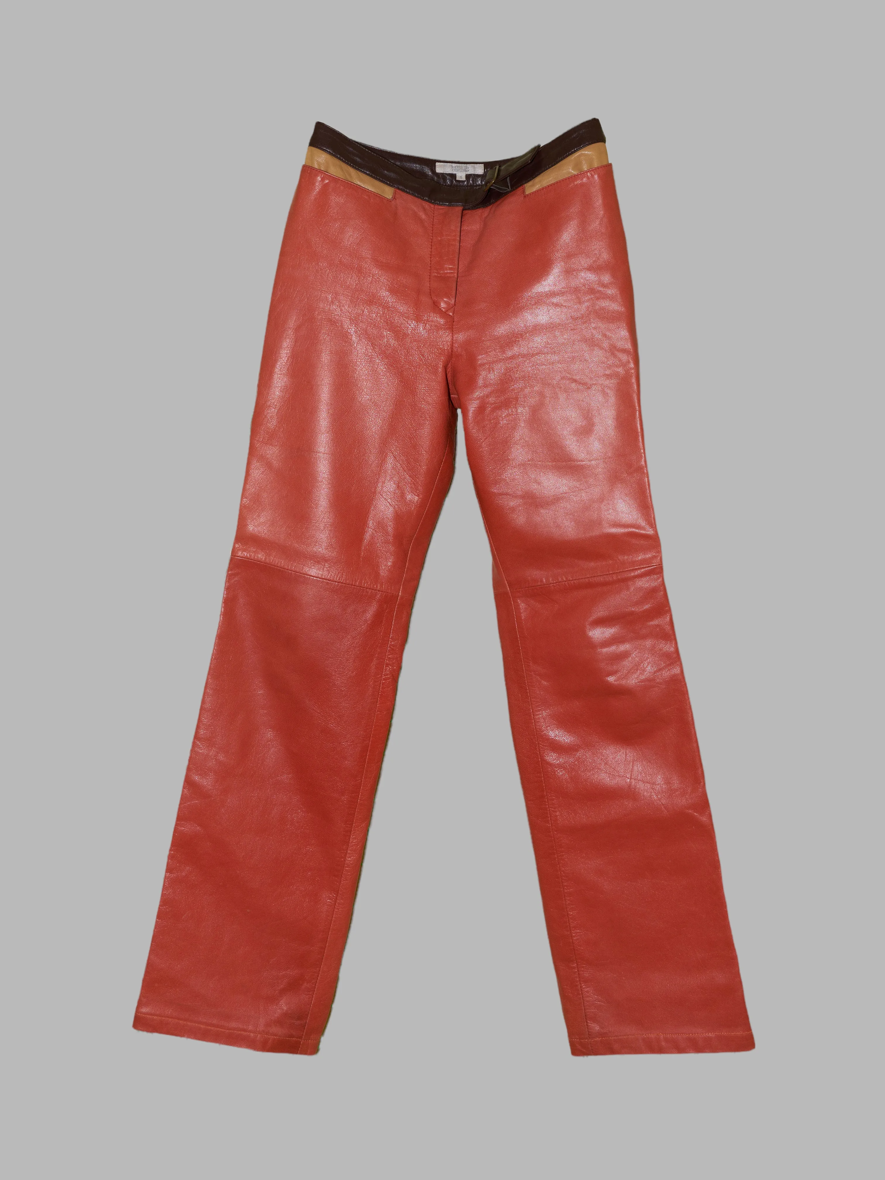 Patrick Cox Wannabe 1990s orange leather trousers with contrast waistband - S