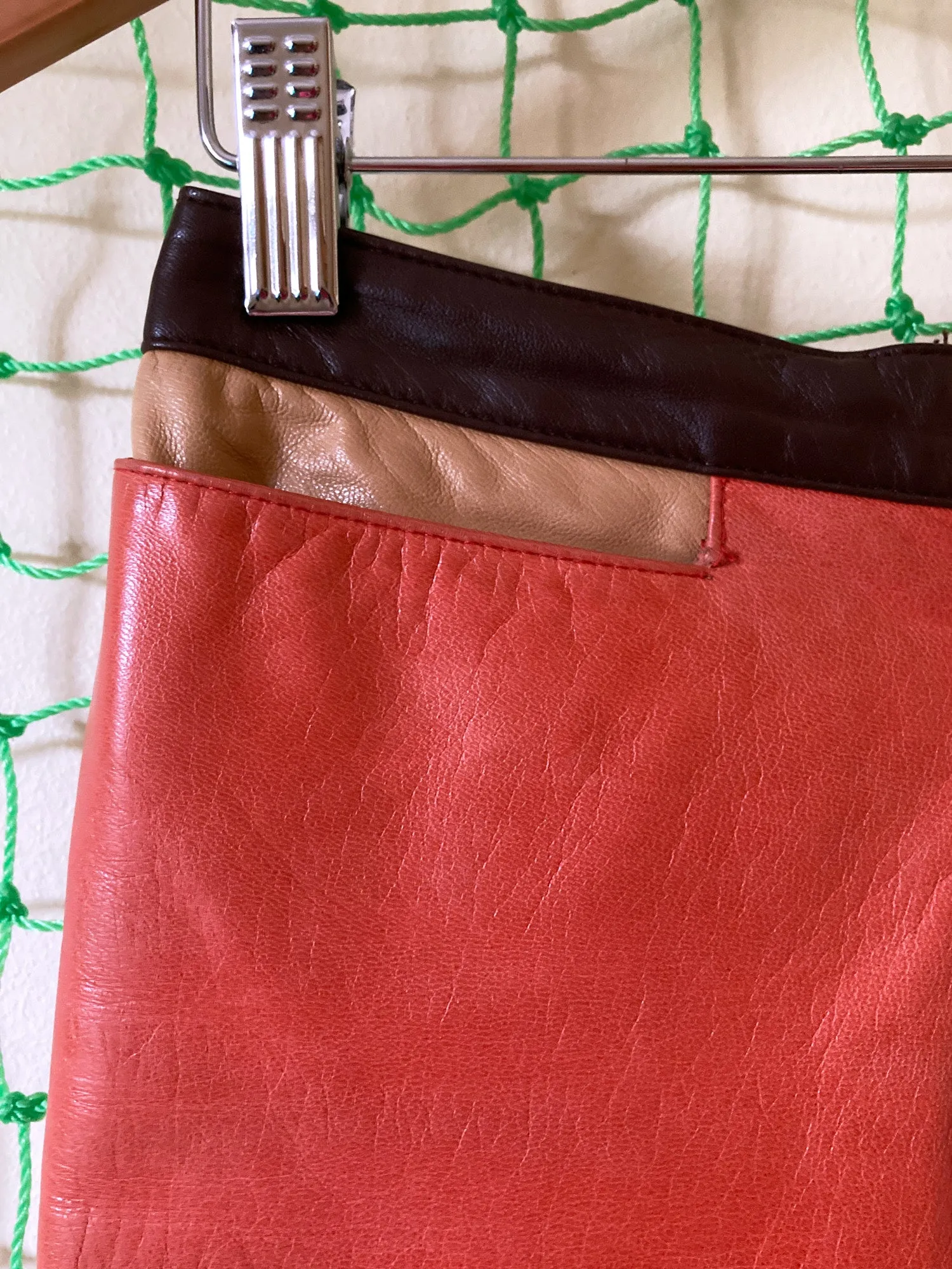 Patrick Cox Wannabe 1990s orange leather trousers with contrast waistband - S
