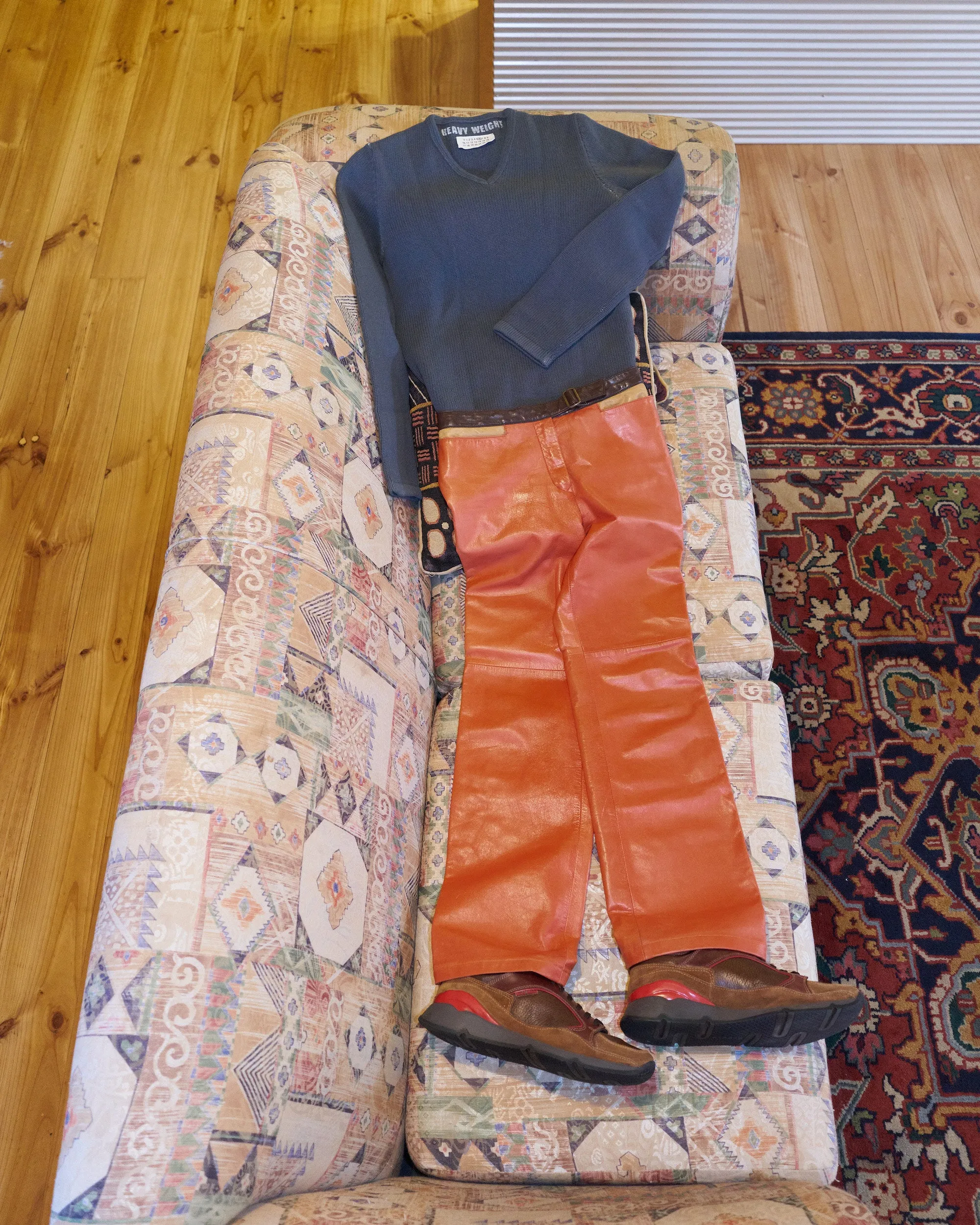 Patrick Cox Wannabe 1990s orange leather trousers with contrast waistband - S