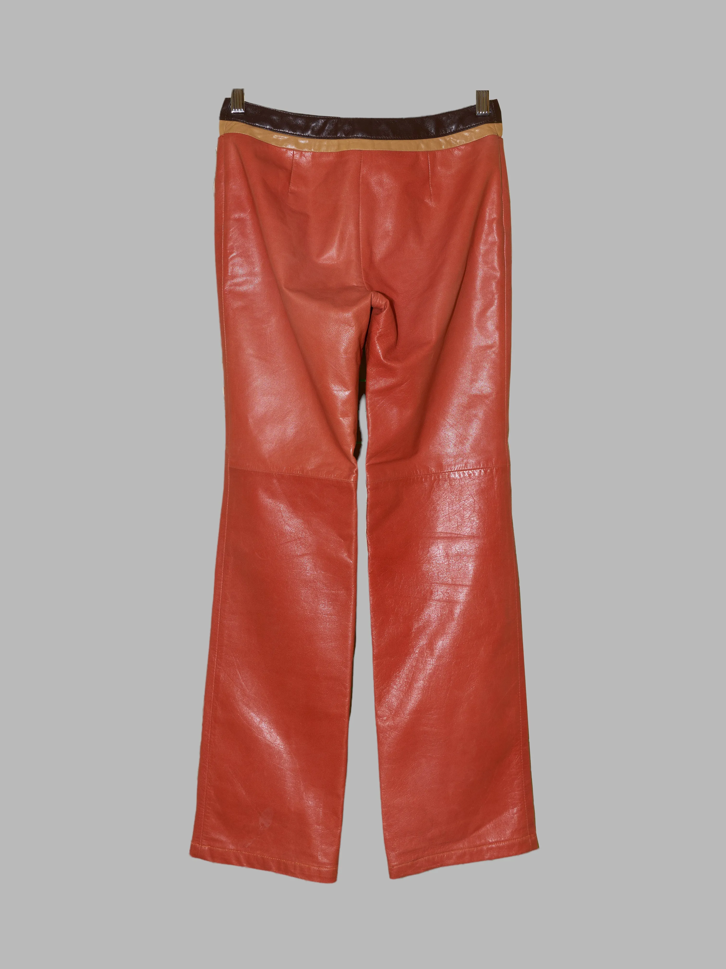 Patrick Cox Wannabe 1990s orange leather trousers with contrast waistband - S