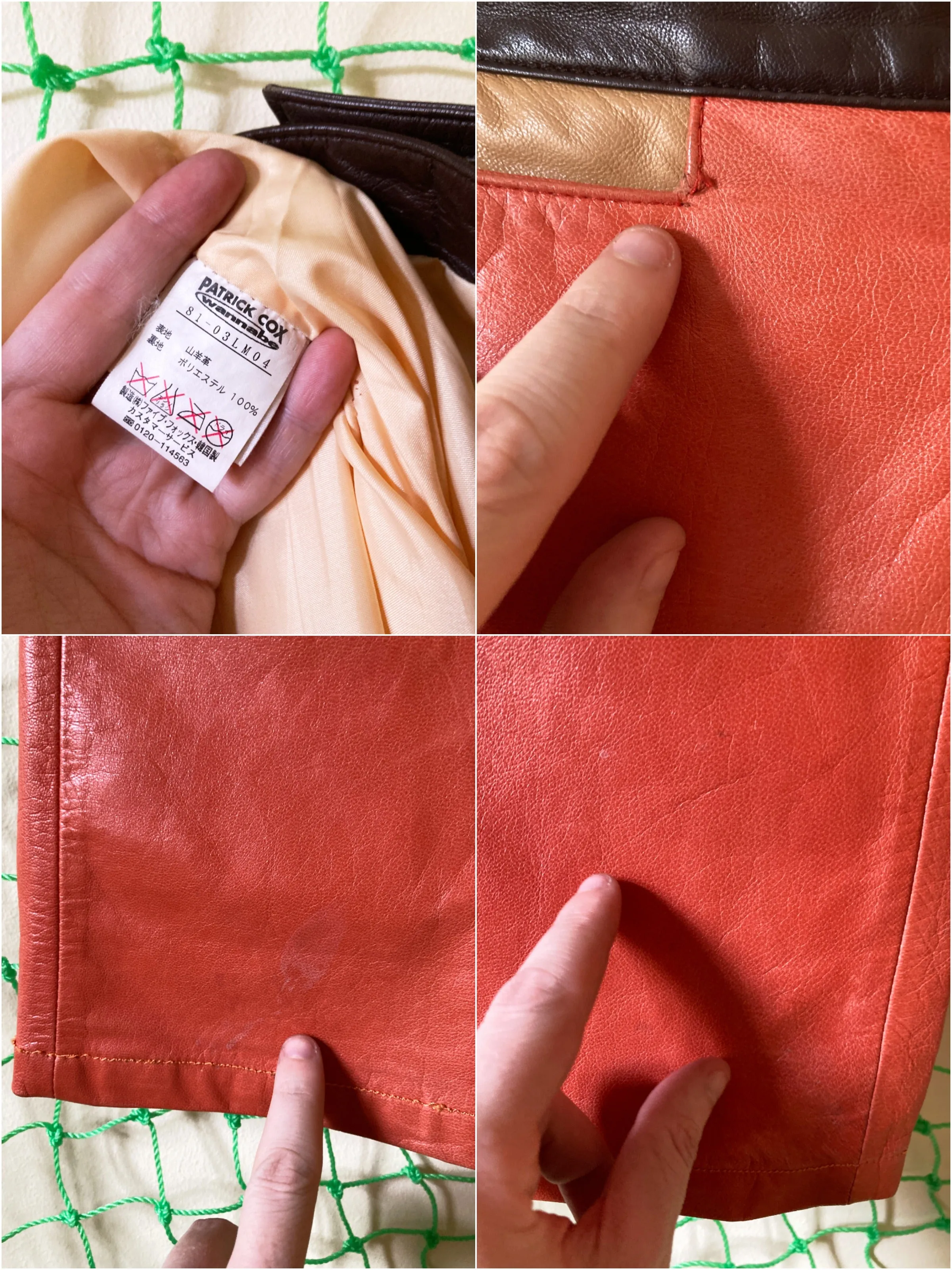 Patrick Cox Wannabe 1990s orange leather trousers with contrast waistband - S