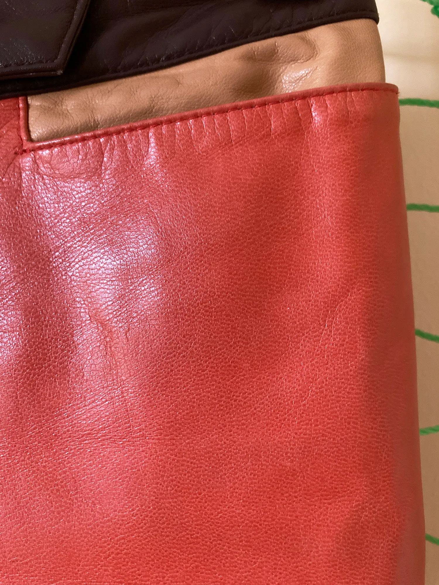 Patrick Cox Wannabe 1990s orange leather trousers with contrast waistband - S