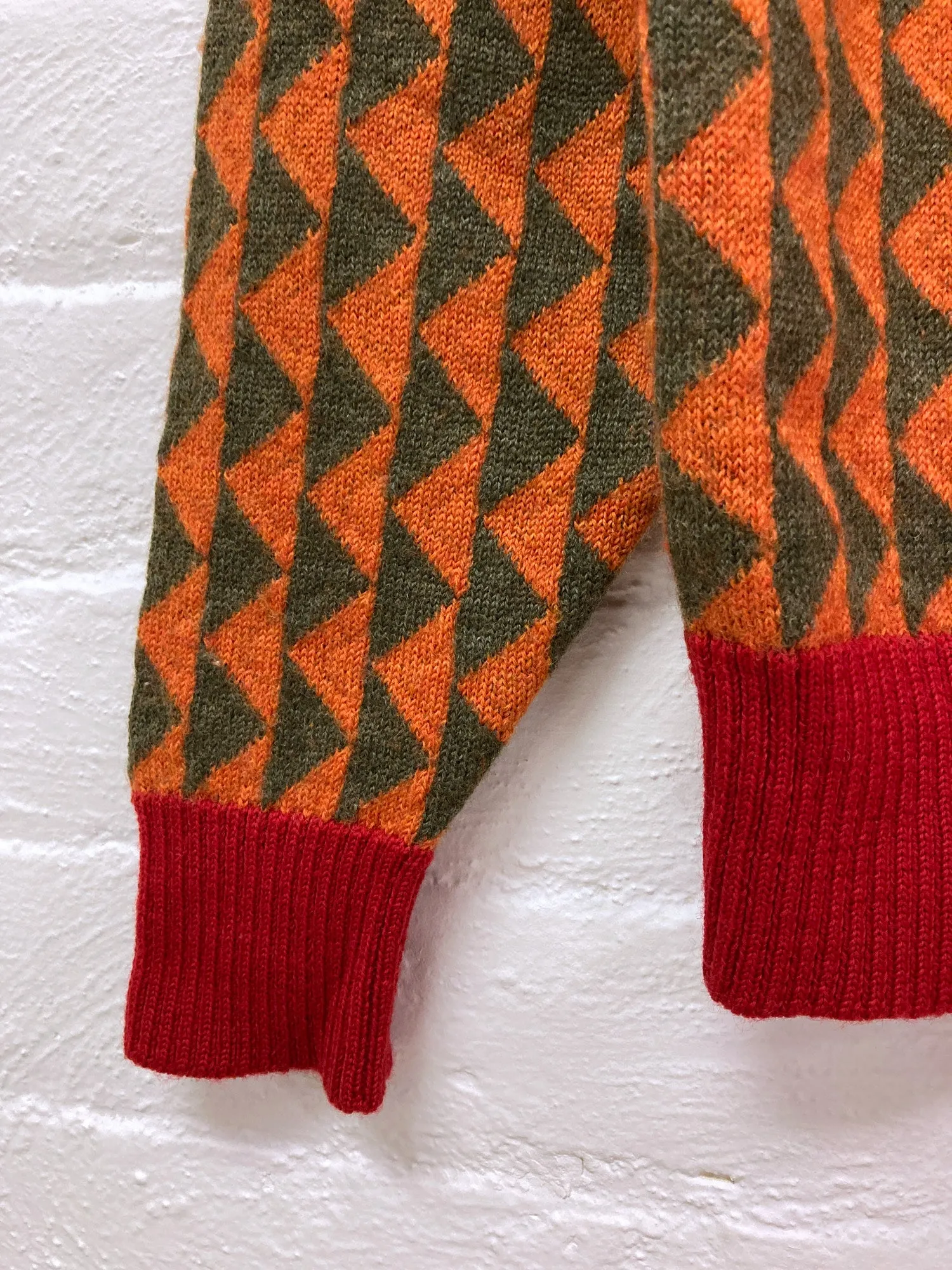 Paul Smith 1990s orange green wool triangle pattern turtleneck jumper - M