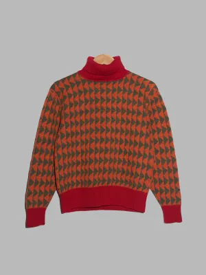 Paul Smith 1990s orange green wool triangle pattern turtleneck jumper - M