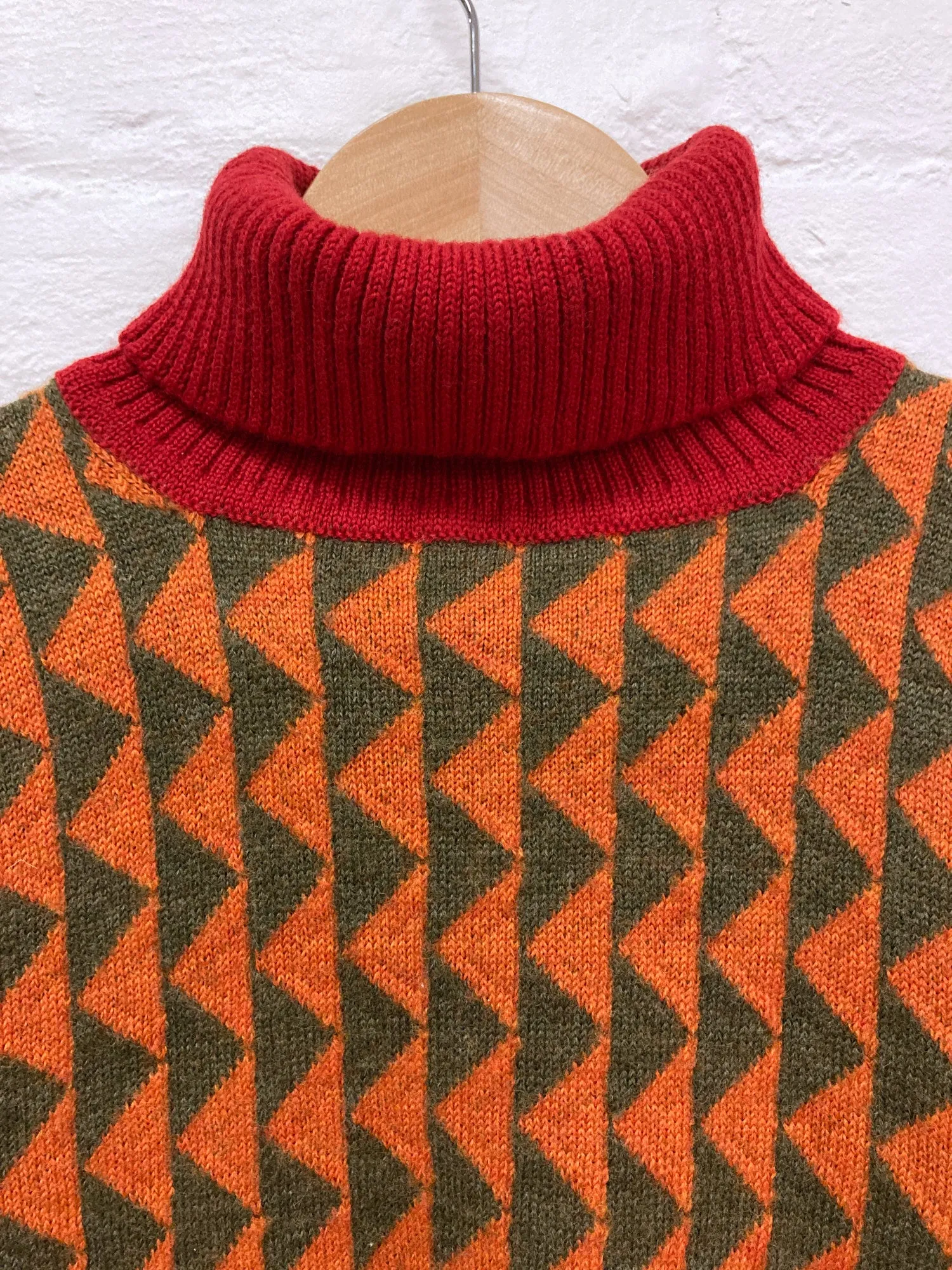 Paul Smith 1990s orange green wool triangle pattern turtleneck jumper - M