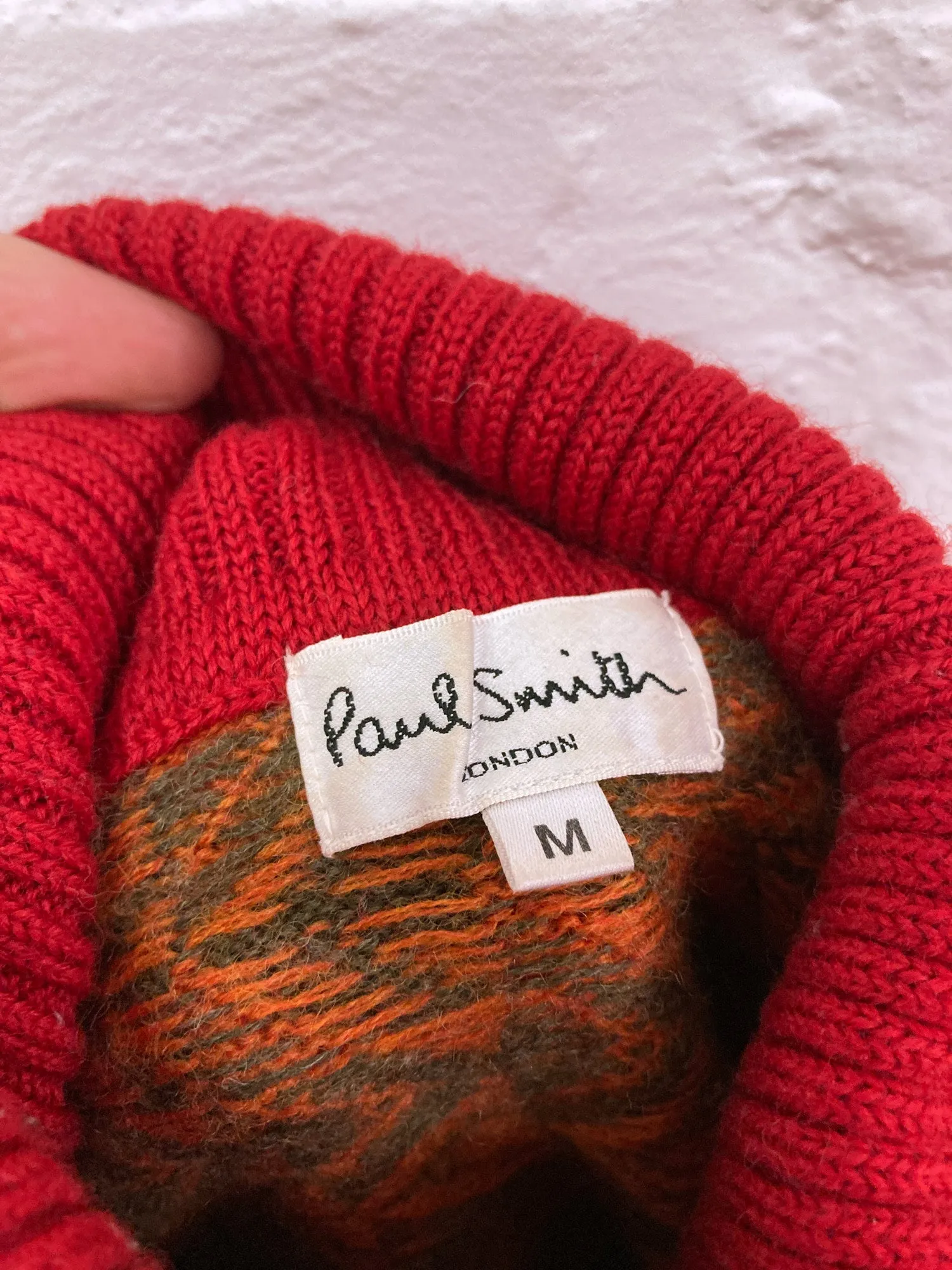 Paul Smith 1990s orange green wool triangle pattern turtleneck jumper - M