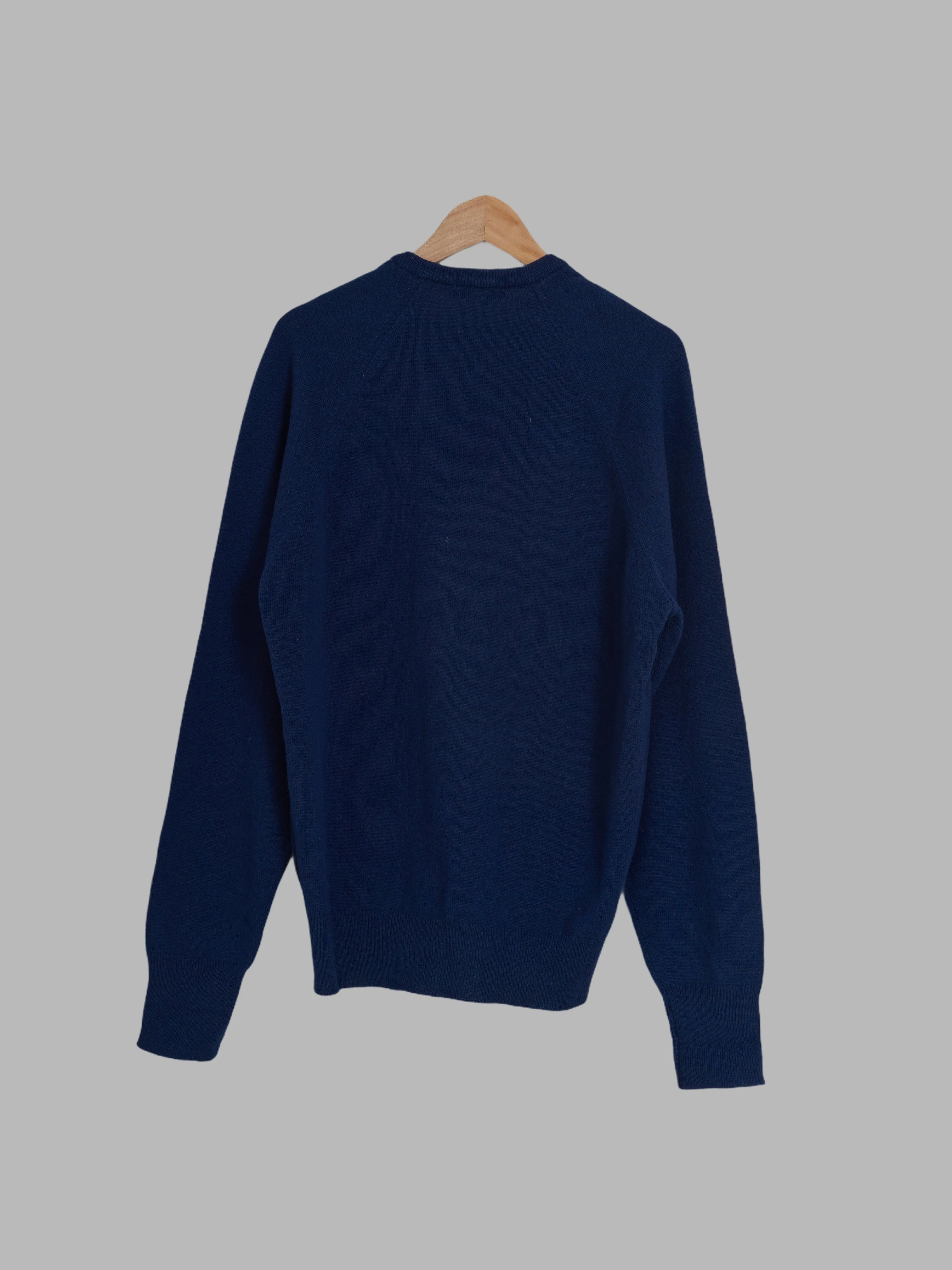 Peter Storm 1970s-80s navy proofed wool v neck neck jumper - L