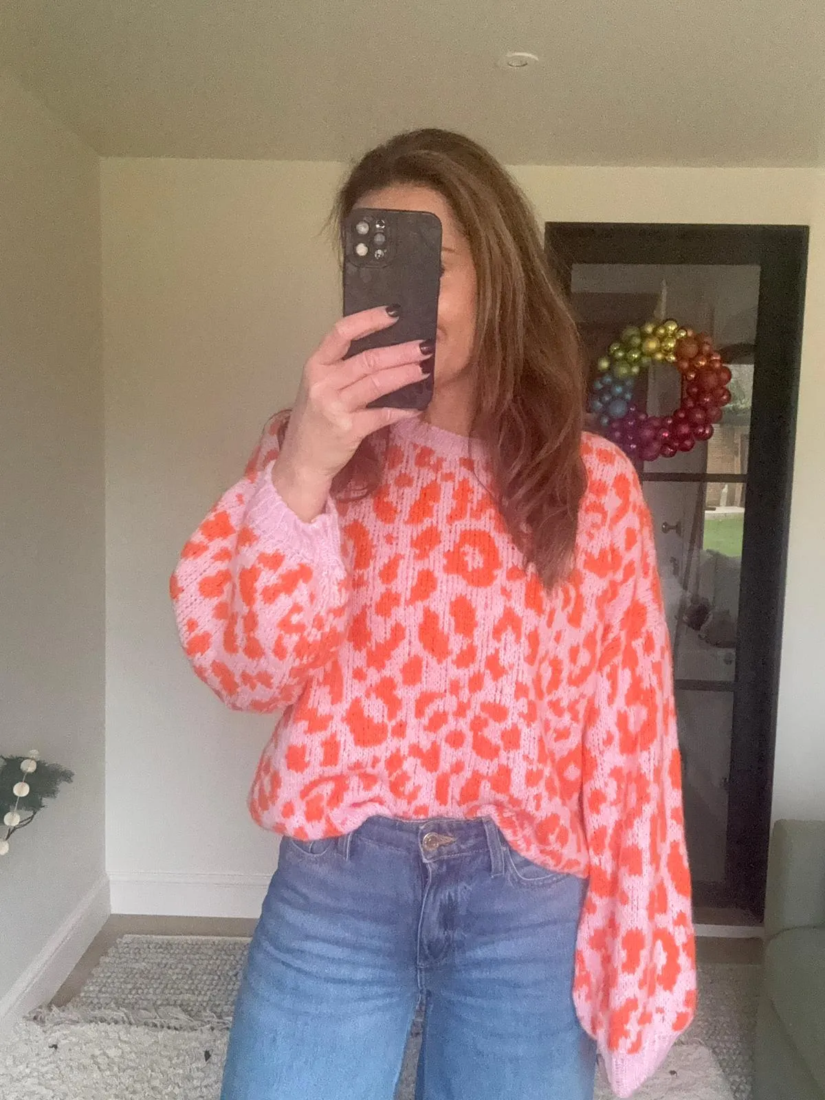 Pink and Orange Leopard Print Jumper