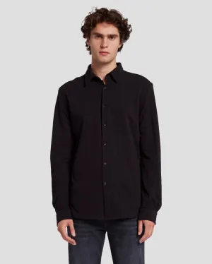 Pique Knit Button Down in Black