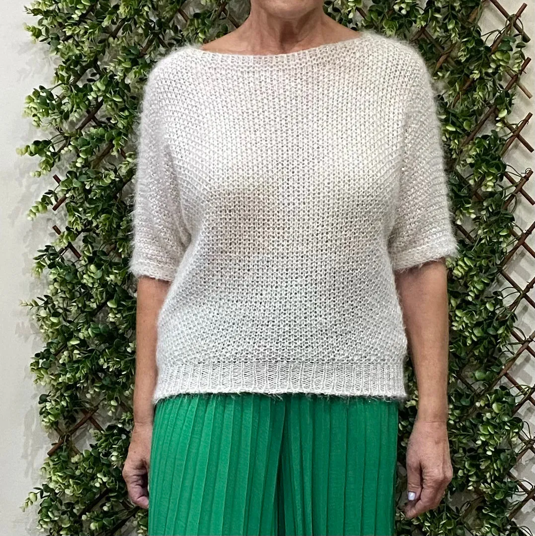 Plain Fluffy Sequin Round Neck Jumper (2 Colours)