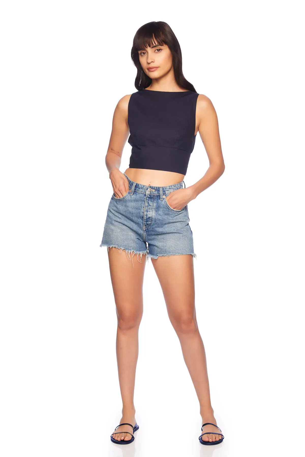 Poplin Open Back Tie Back Top