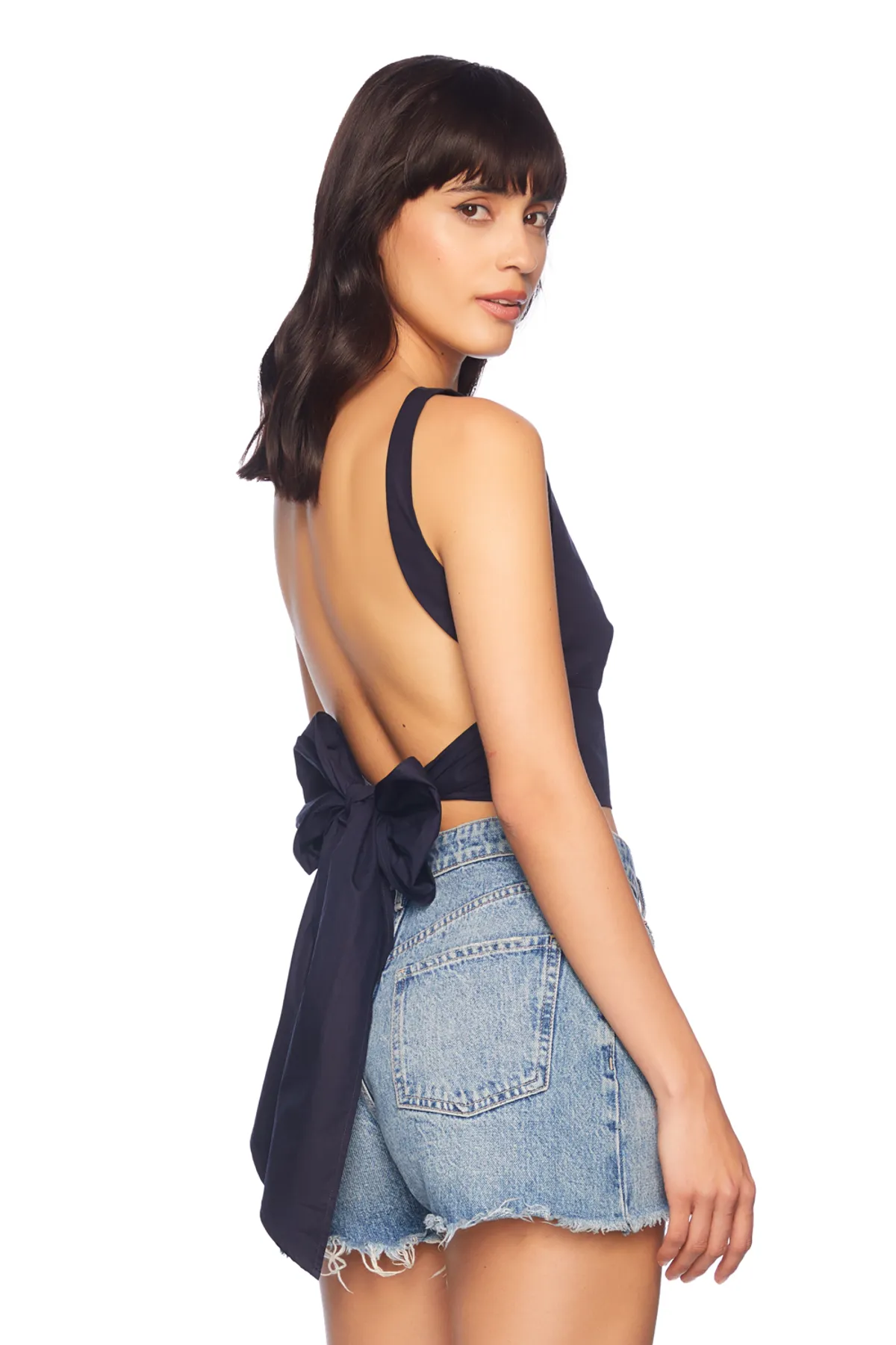 Poplin Open Back Tie Back Top