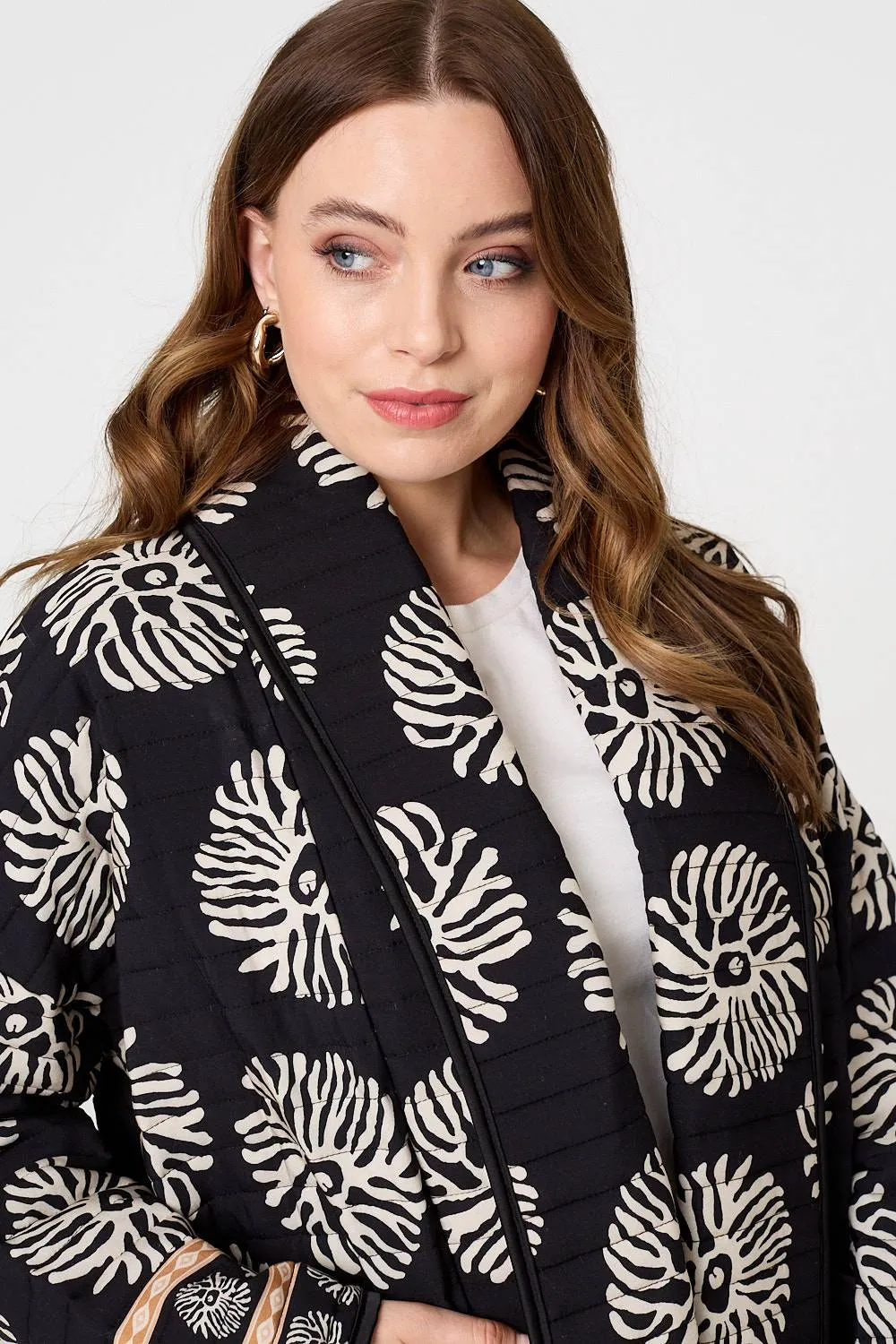 Printed Padded Open Front Jacket