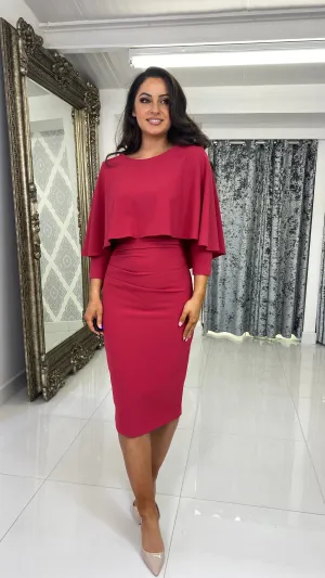 Raspberry Cape Midi Dress
