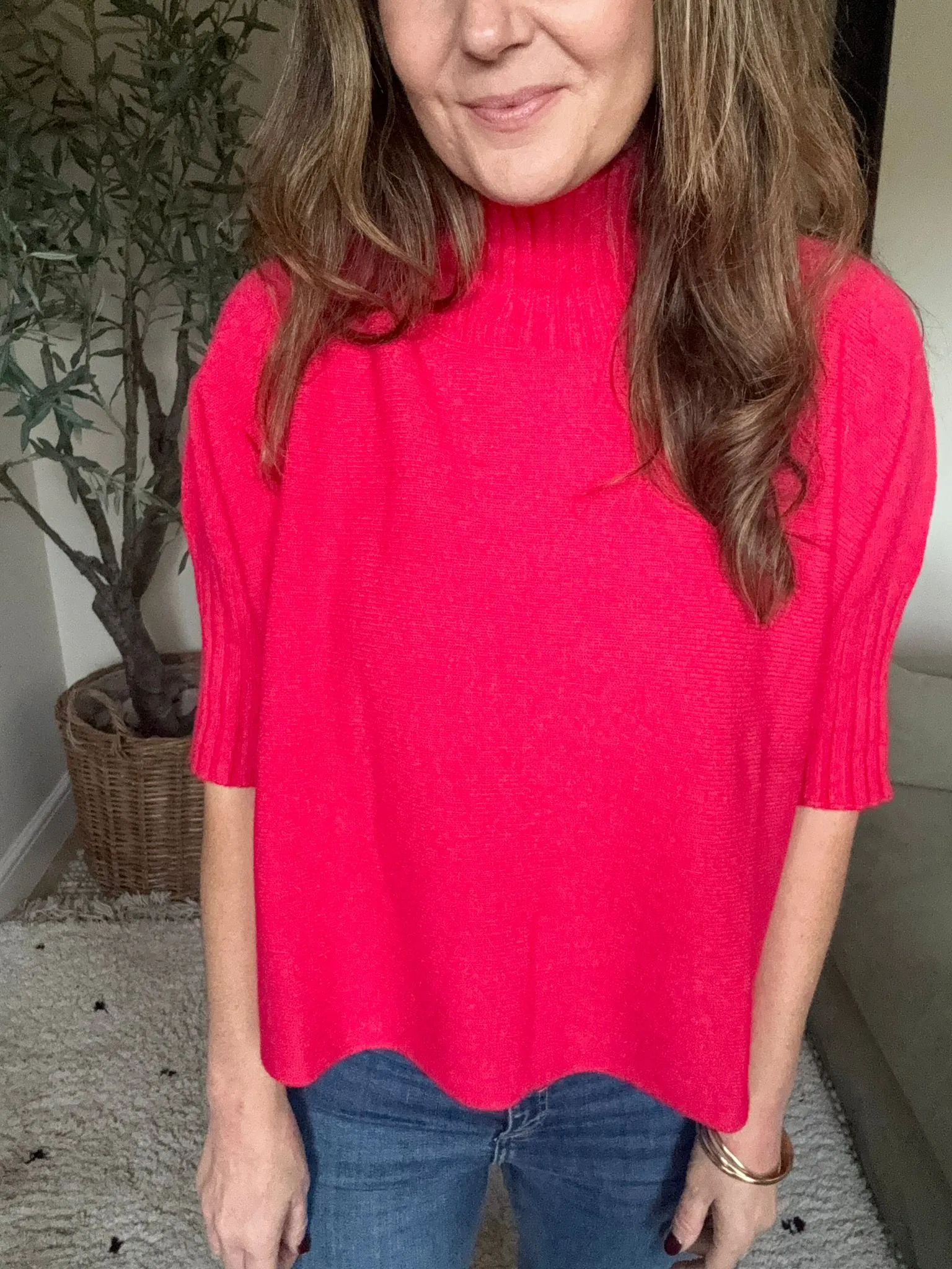 Red High neck, Mid Sleeve Jumper
