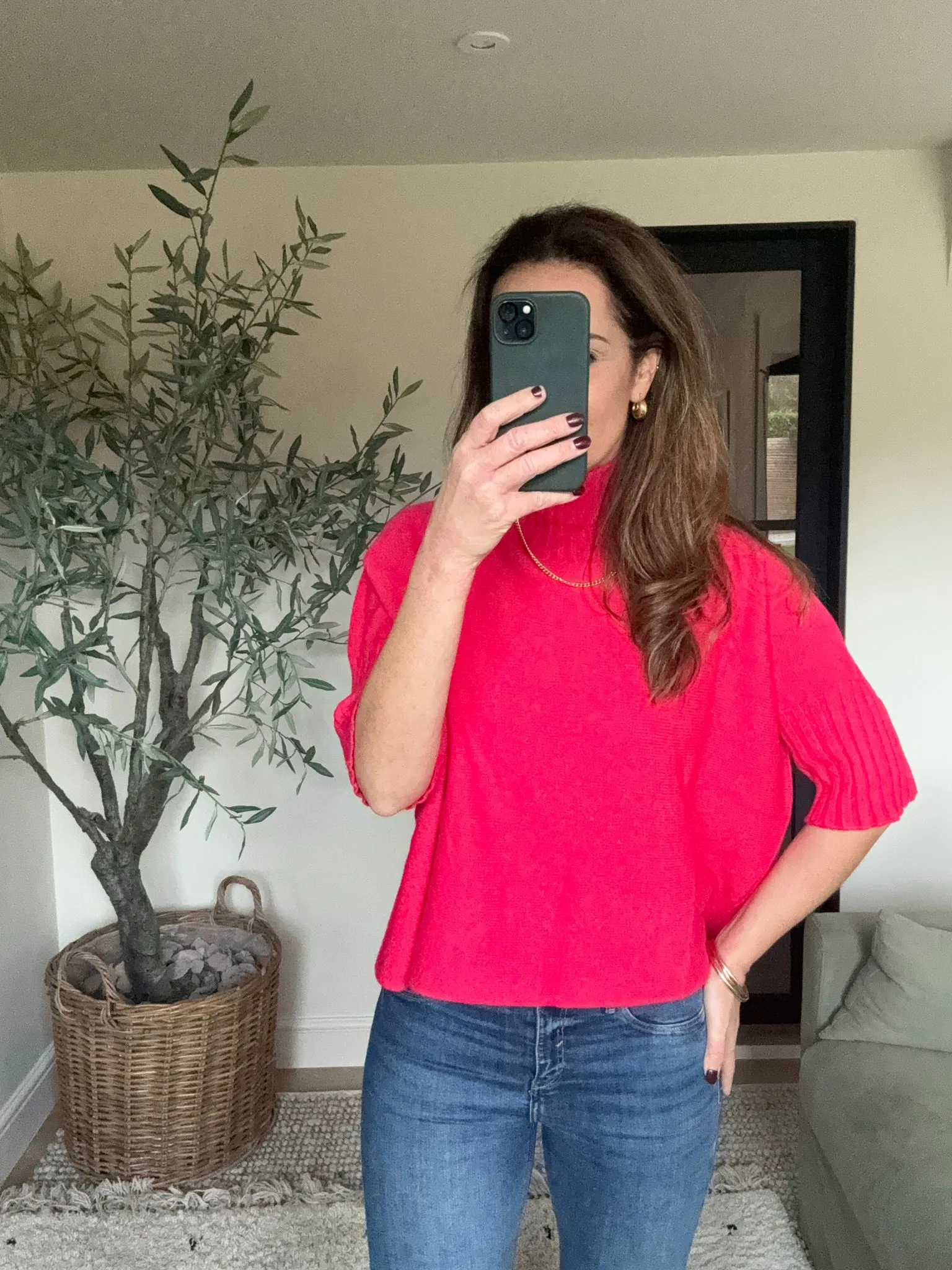Red High neck, Mid Sleeve Jumper