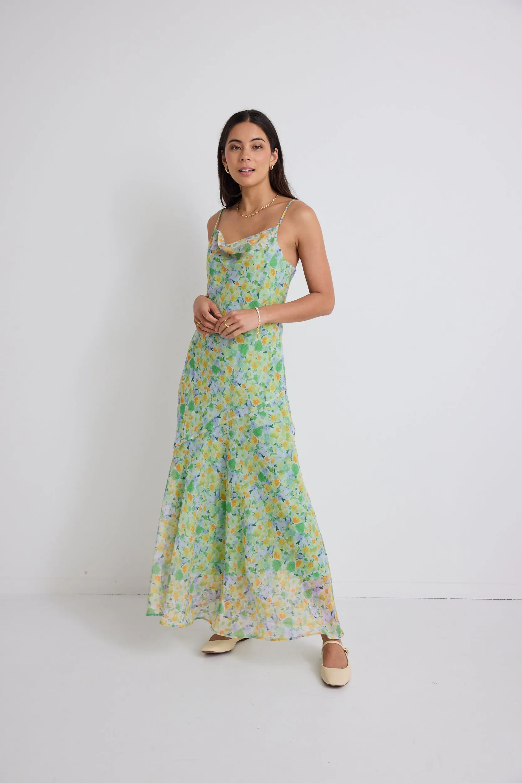 Reign Spring Floral Strappy Maxi Slip Dress