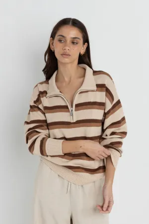 Rhythm 1/4 Zip Isla Striped Jumper - COFFEE