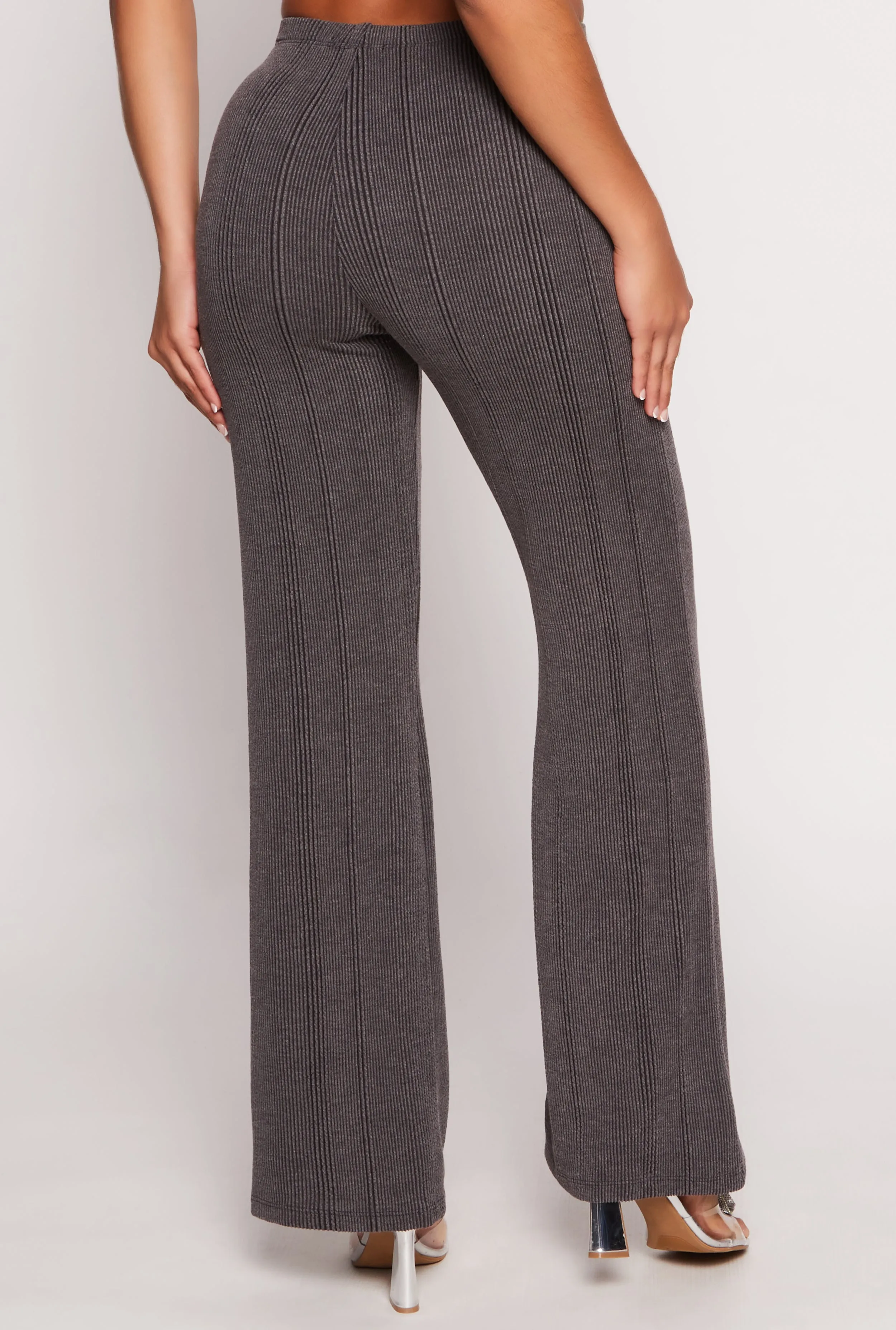 Ribbed Knit Wide Leg High Waist Pants