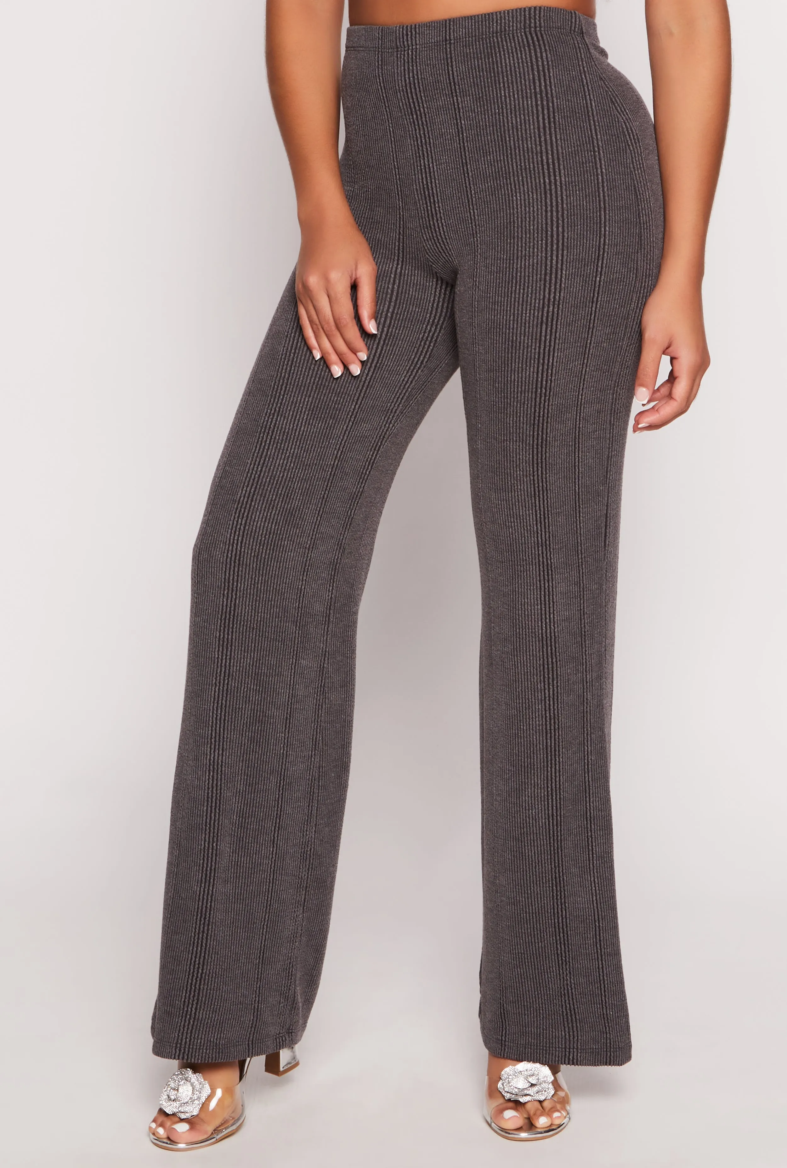 Ribbed Knit Wide Leg High Waist Pants