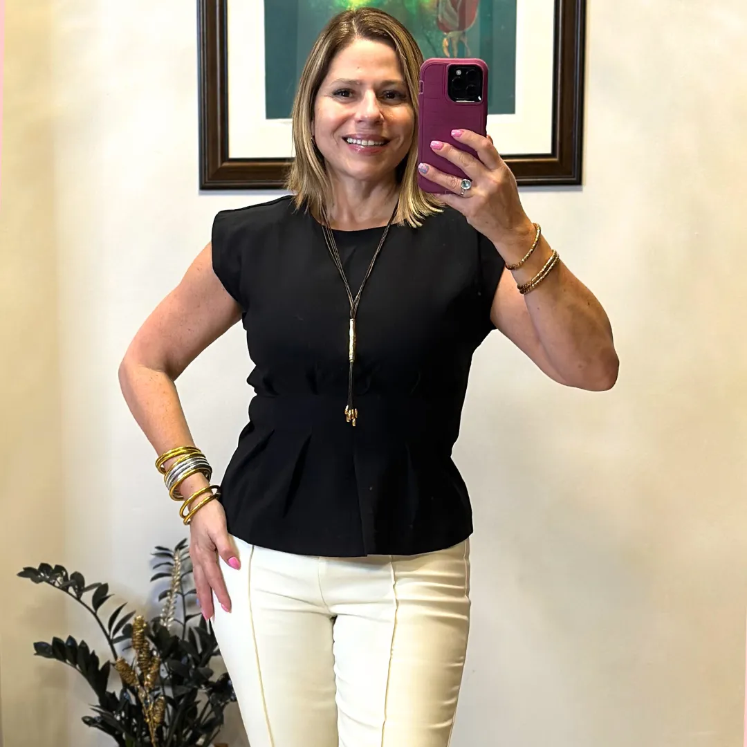 Round Neck Waist Pleated Top
