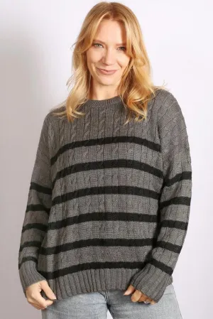 Sabena  Cable Jumper with Contrast Stripes - Black