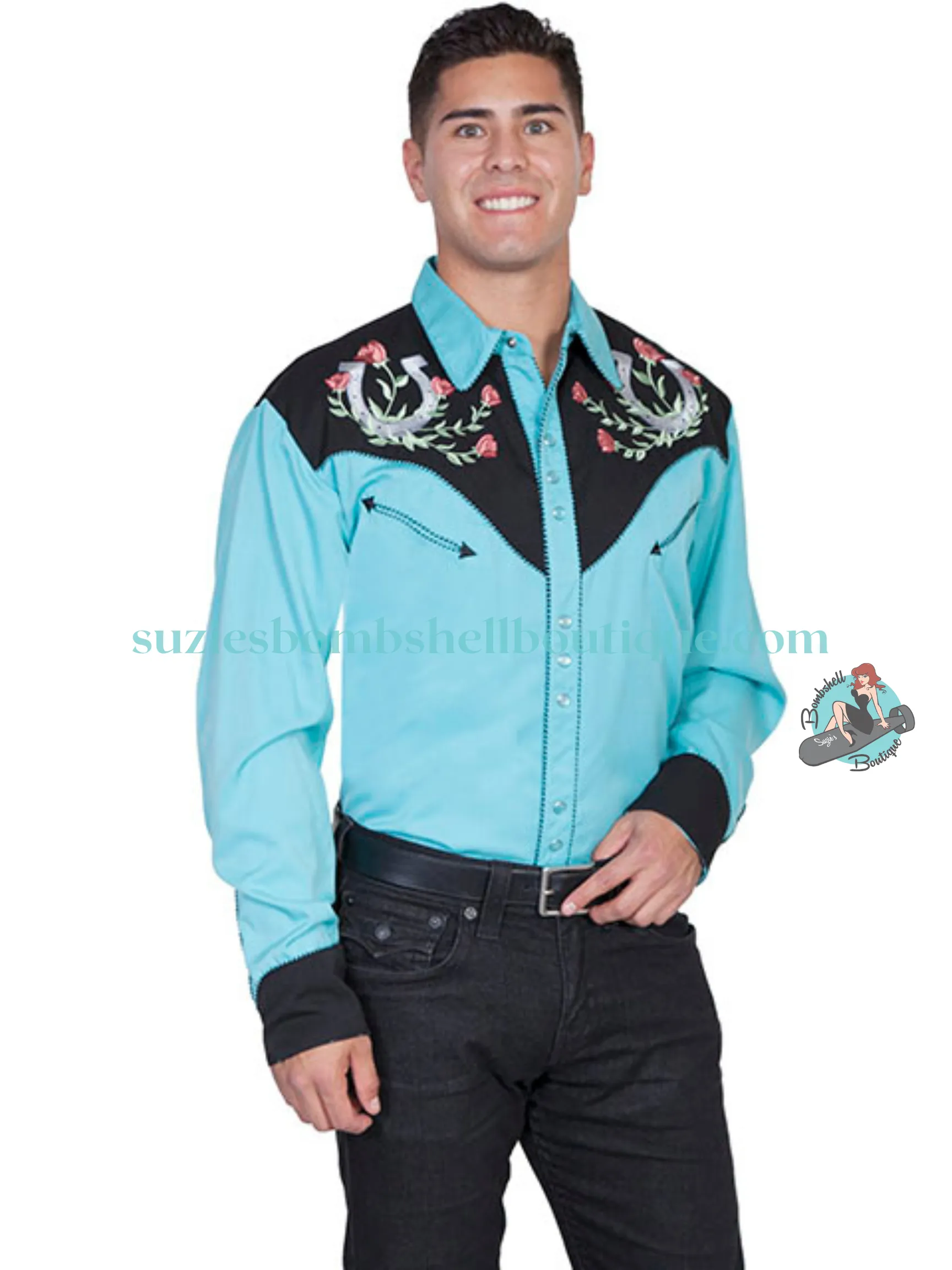 Scully Horseshoe Rose Embroidered Men's Shirt