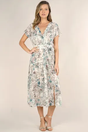 Sheer Floral Belted Midi Dress
