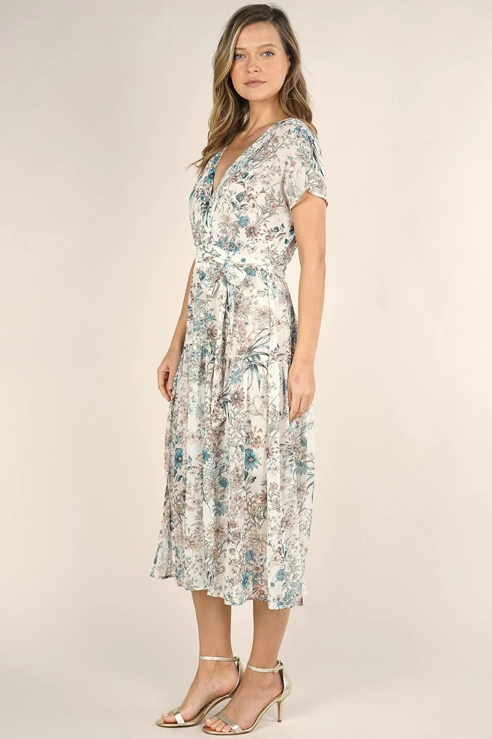 Sheer Floral Belted Midi Dress