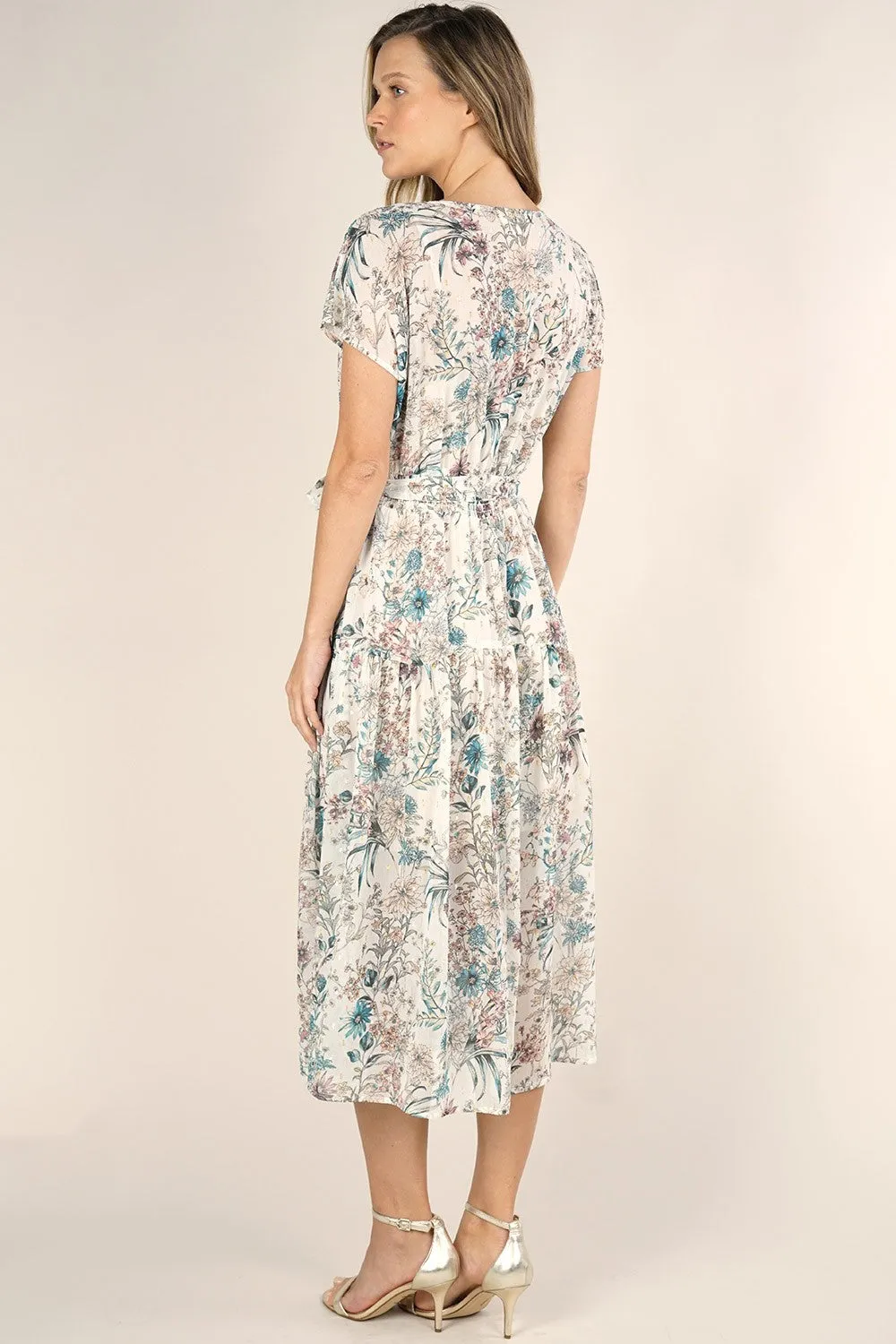 Sheer Floral Belted Midi Dress