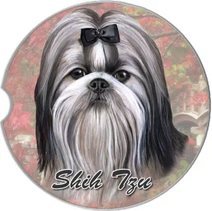 Shih Tzu Black & White Car Coaster