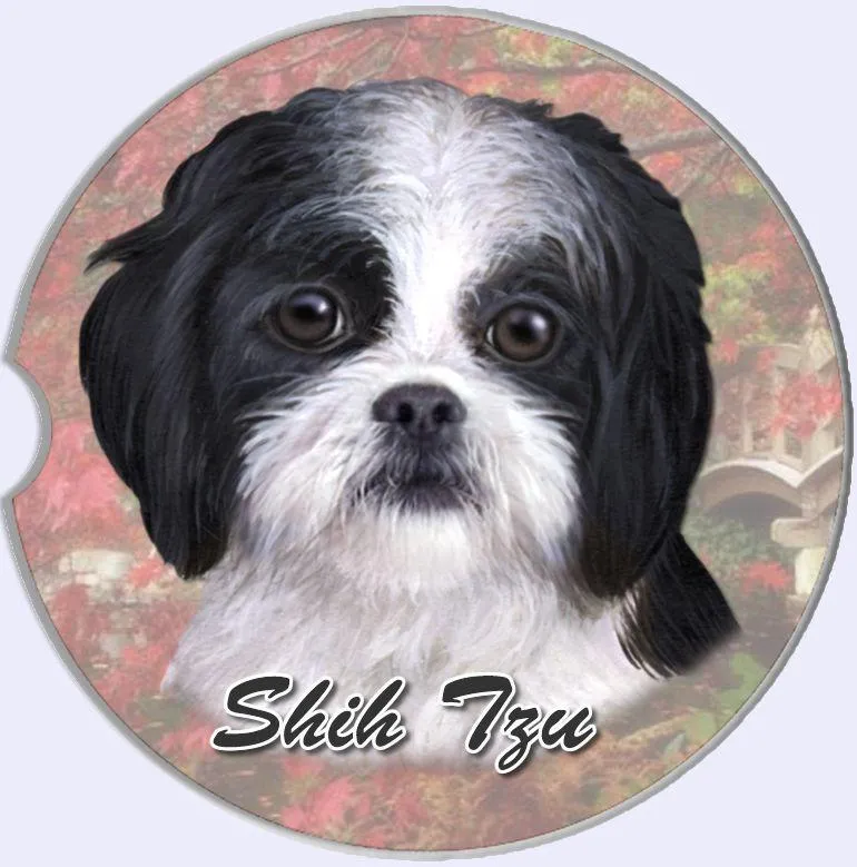 Shih Tzu Black & White Puppy Car Coaster