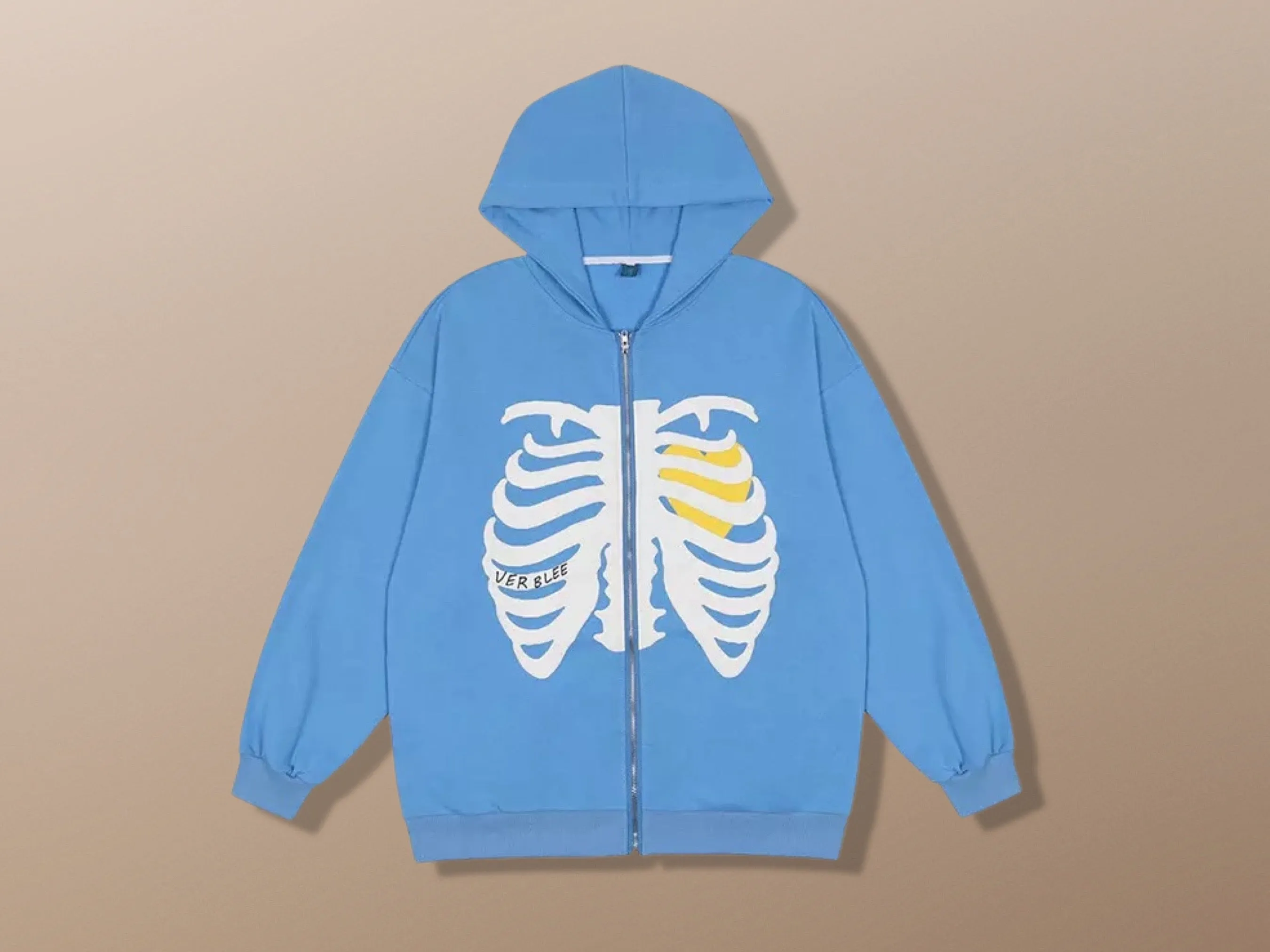 Skeleton Lightweight Harajuku Bone Zippered Hoodie