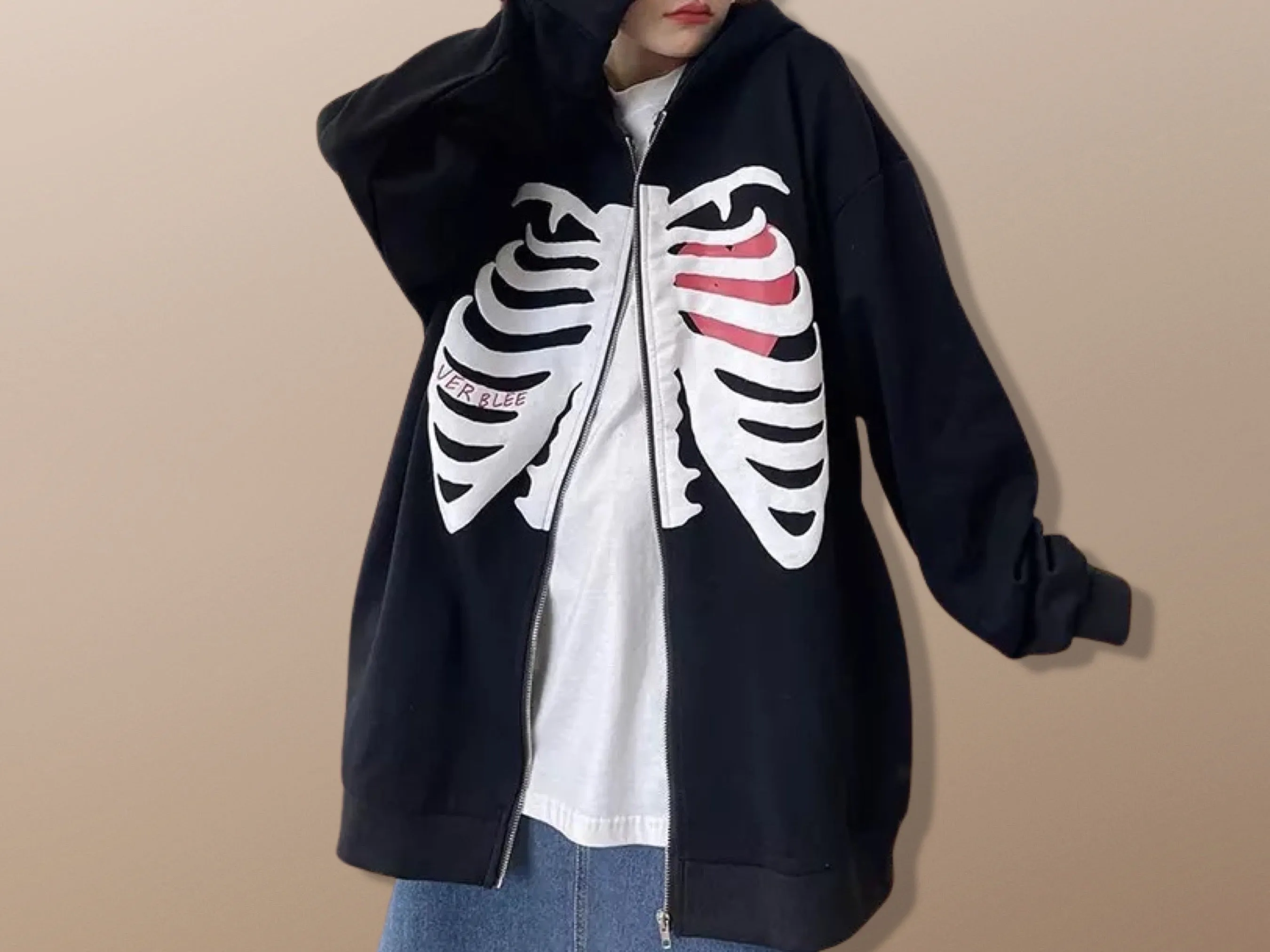 Skeleton Lightweight Harajuku Bone Zippered Hoodie