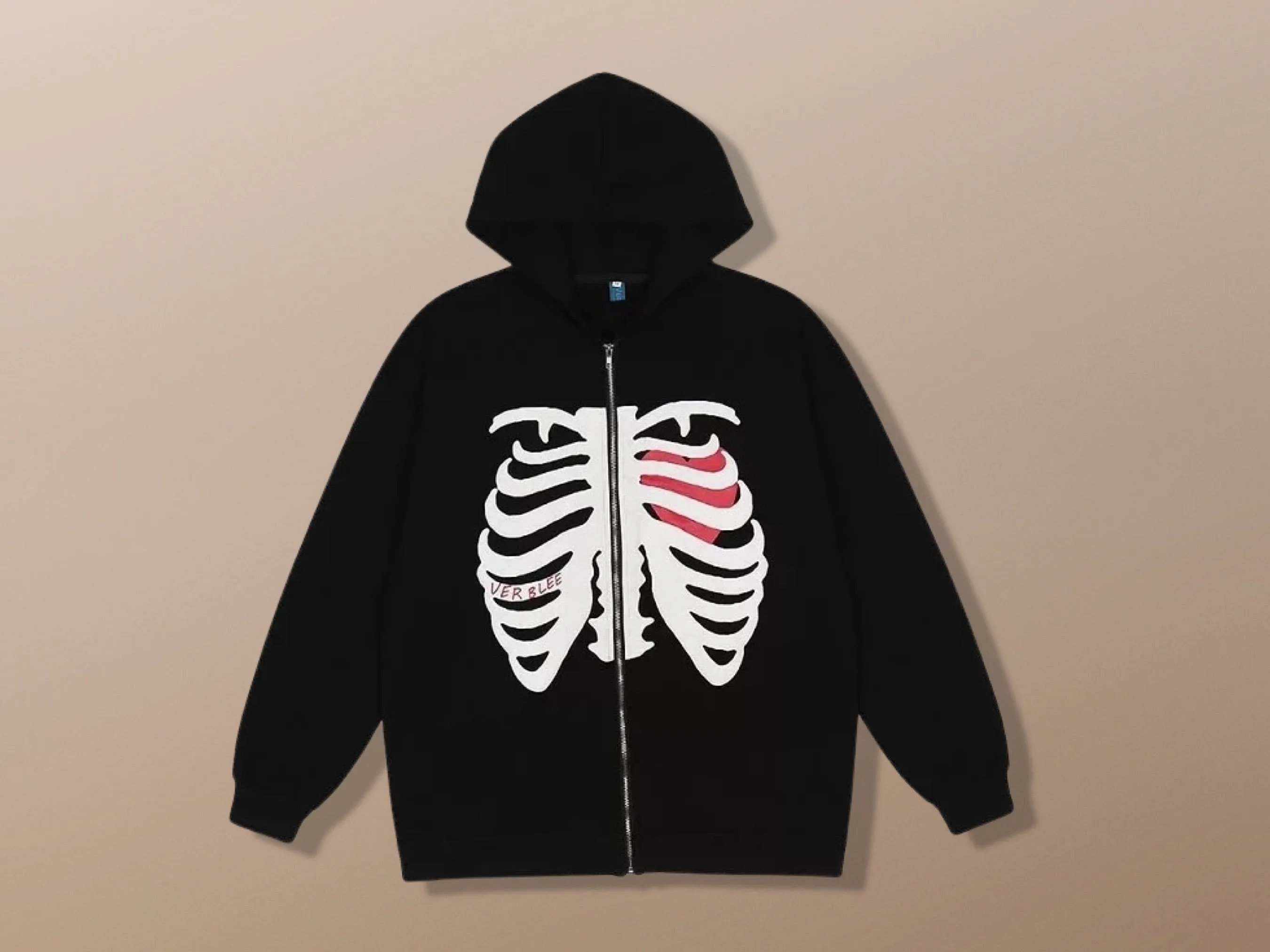 Skeleton Lightweight Harajuku Bone Zippered Hoodie