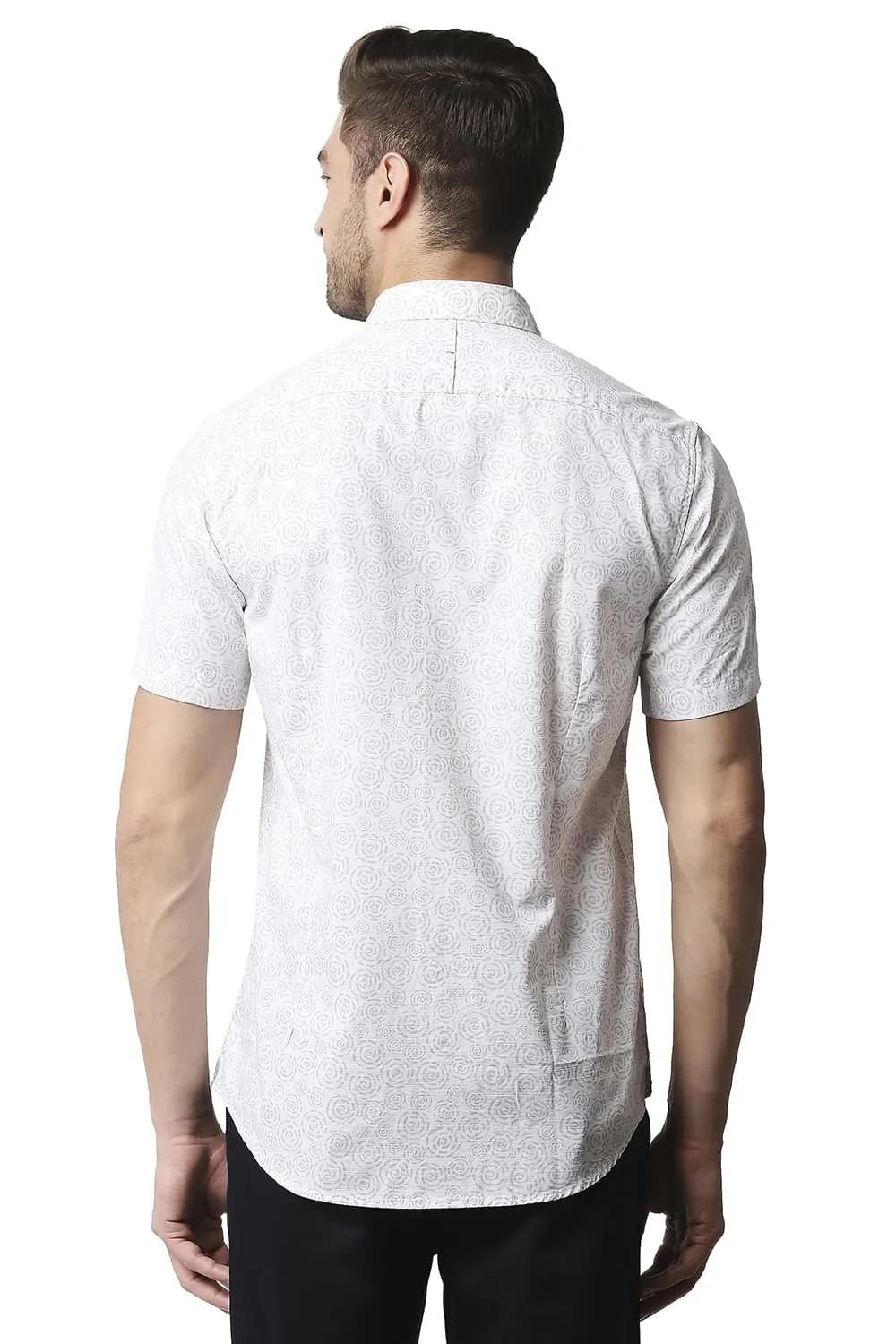 Slim Fit Slub Printed Halfsleeves Shirt