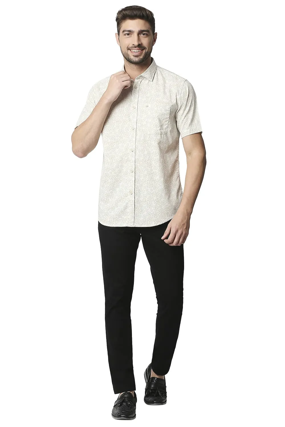Slim Fit Slub Printed Halfsleeves Shirt