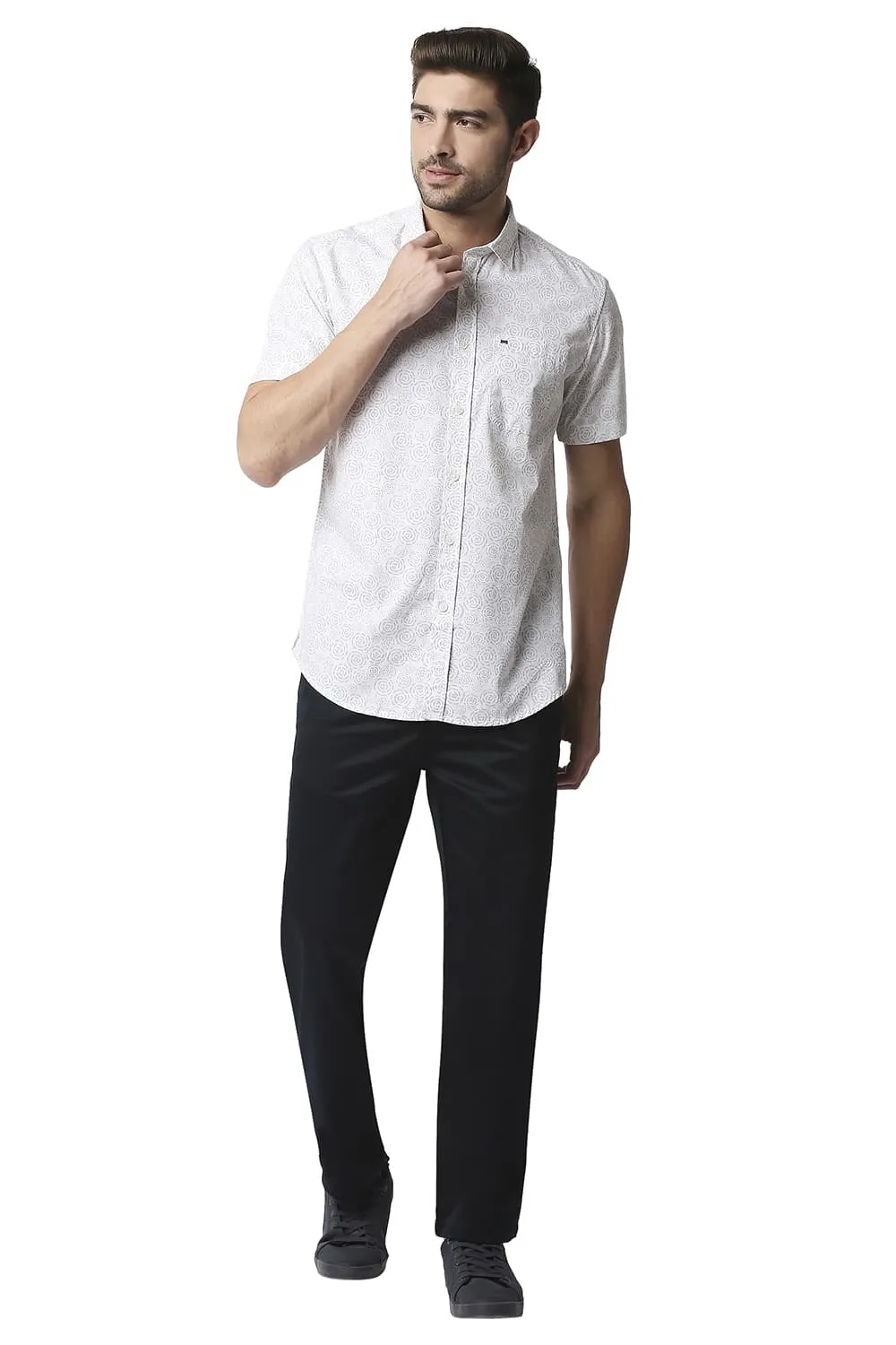 Slim Fit Slub Printed Halfsleeves Shirt