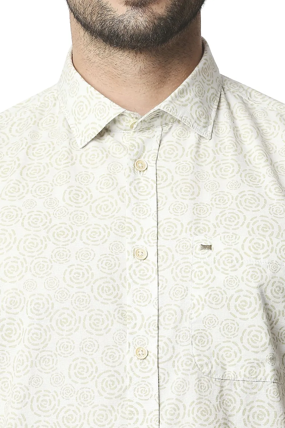 Slim Fit Slub Printed Halfsleeves Shirt