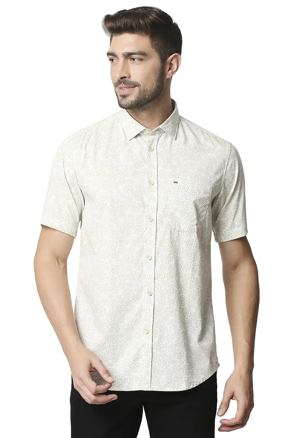 Slim Fit Slub Printed Halfsleeves Shirt