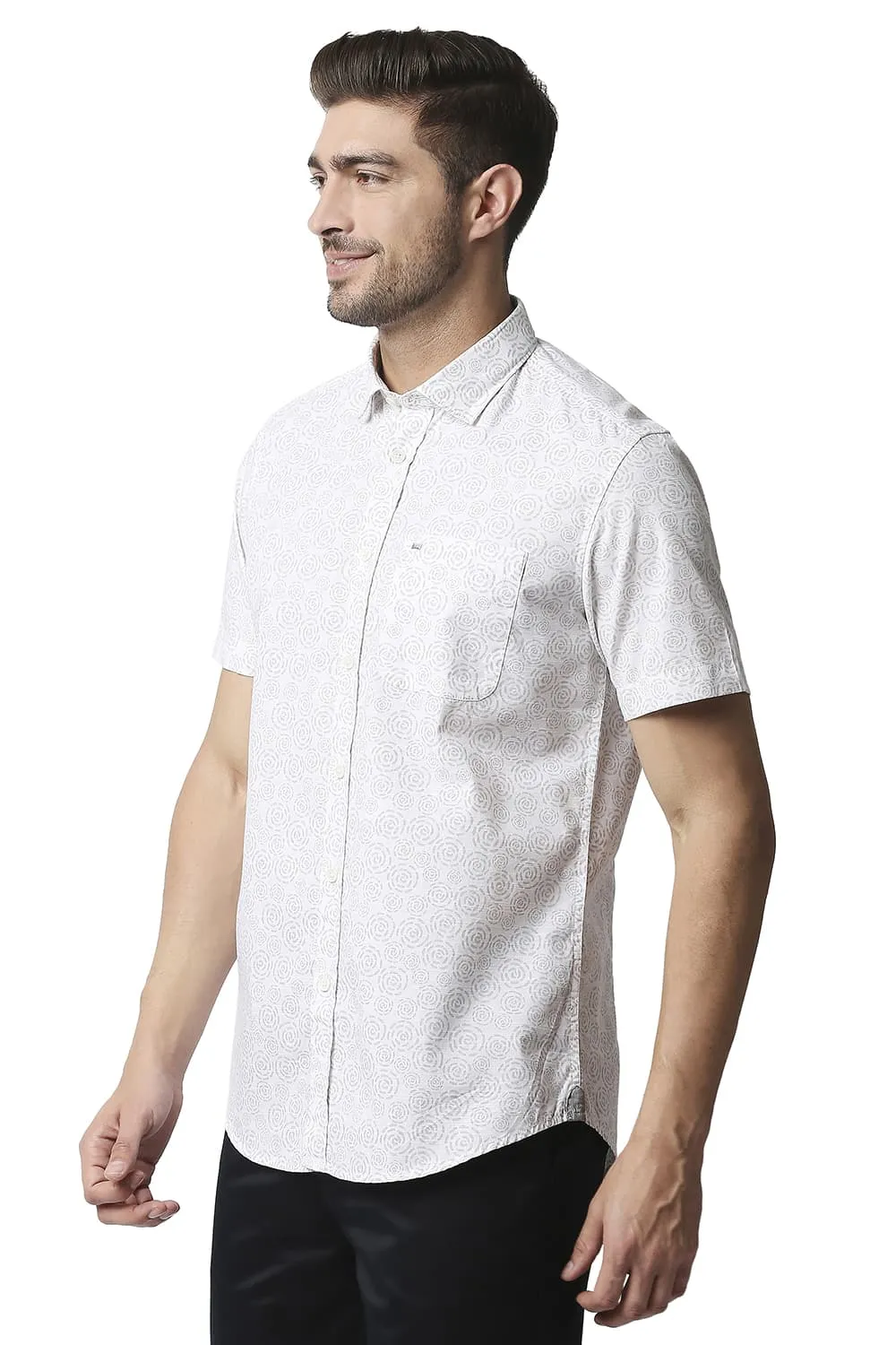 Slim Fit Slub Printed Halfsleeves Shirt