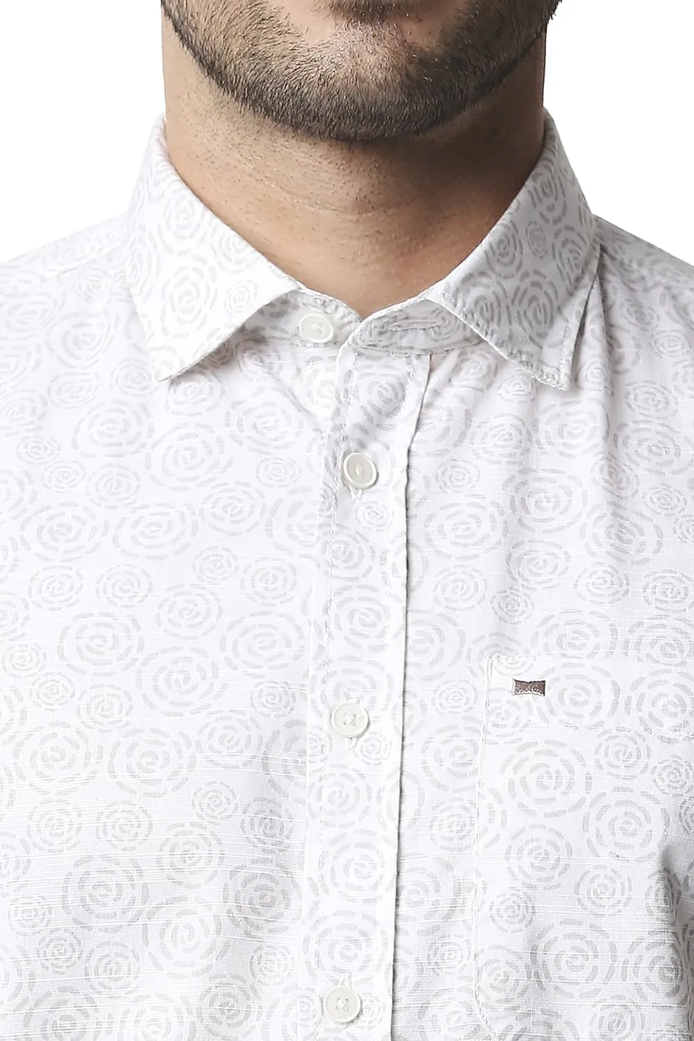Slim Fit Slub Printed Halfsleeves Shirt