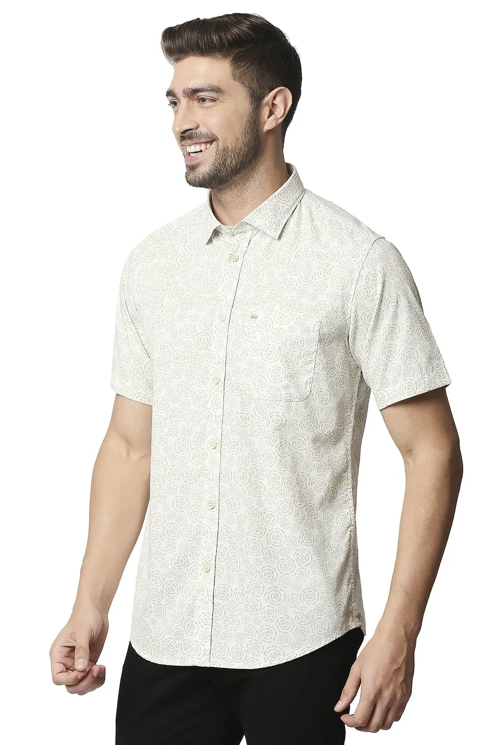 Slim Fit Slub Printed Halfsleeves Shirt