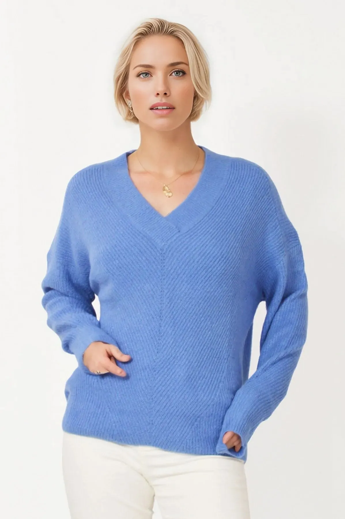 Soft Ribbed V Neck Jumper