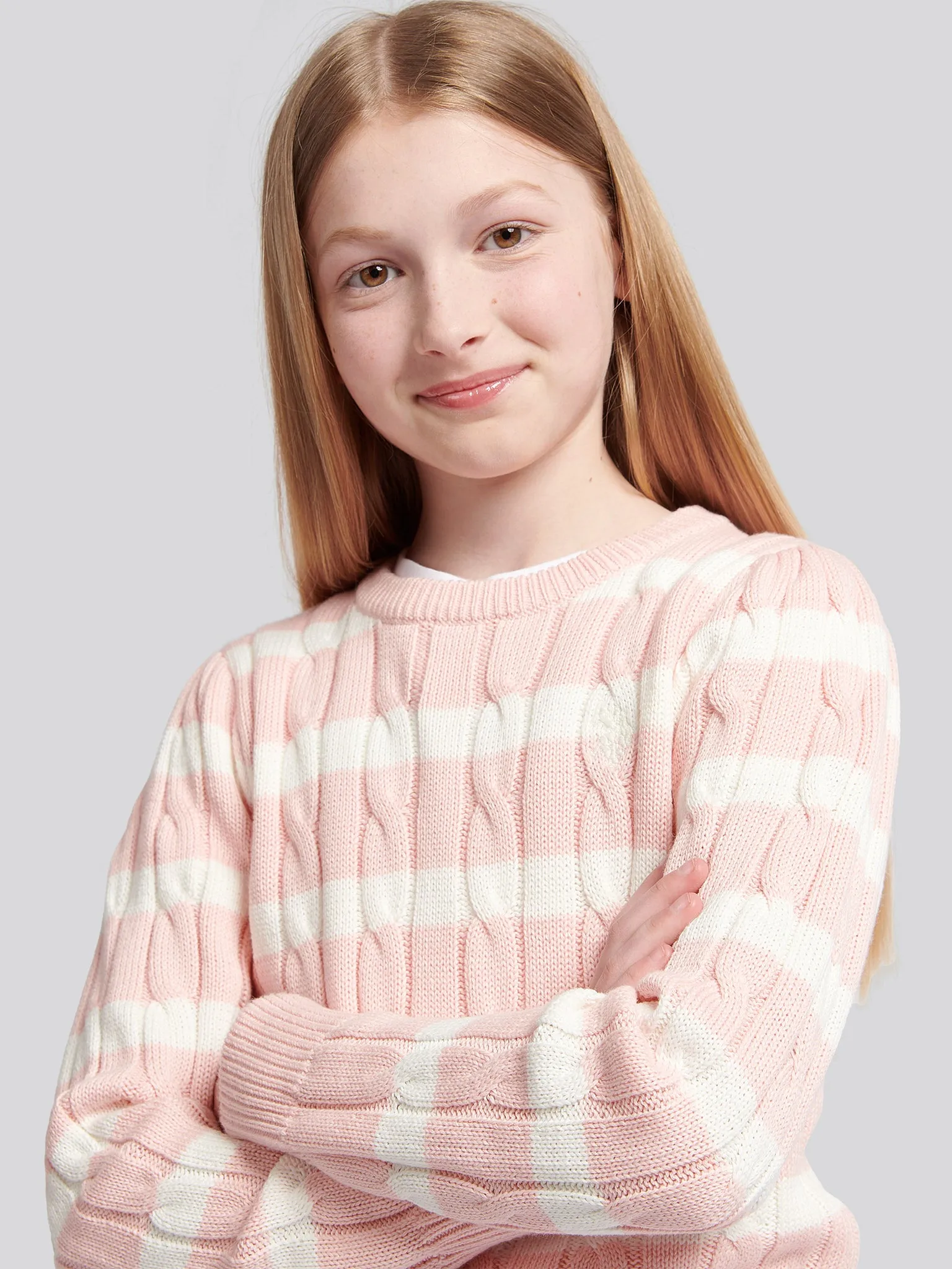 Stripe Cable Knit Jumper Crystal Rose