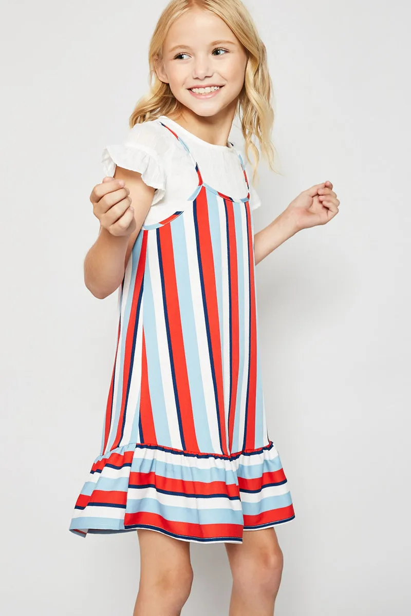 Stripe Ruffle Hem Midi Dress