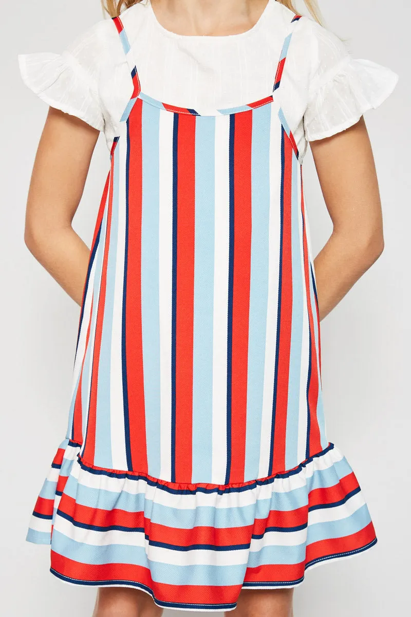 Stripe Ruffle Hem Midi Dress