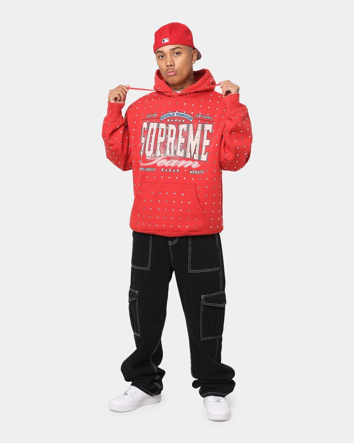 Supreme Rhinestone Hoodie Sweatshirt Burnt Red
