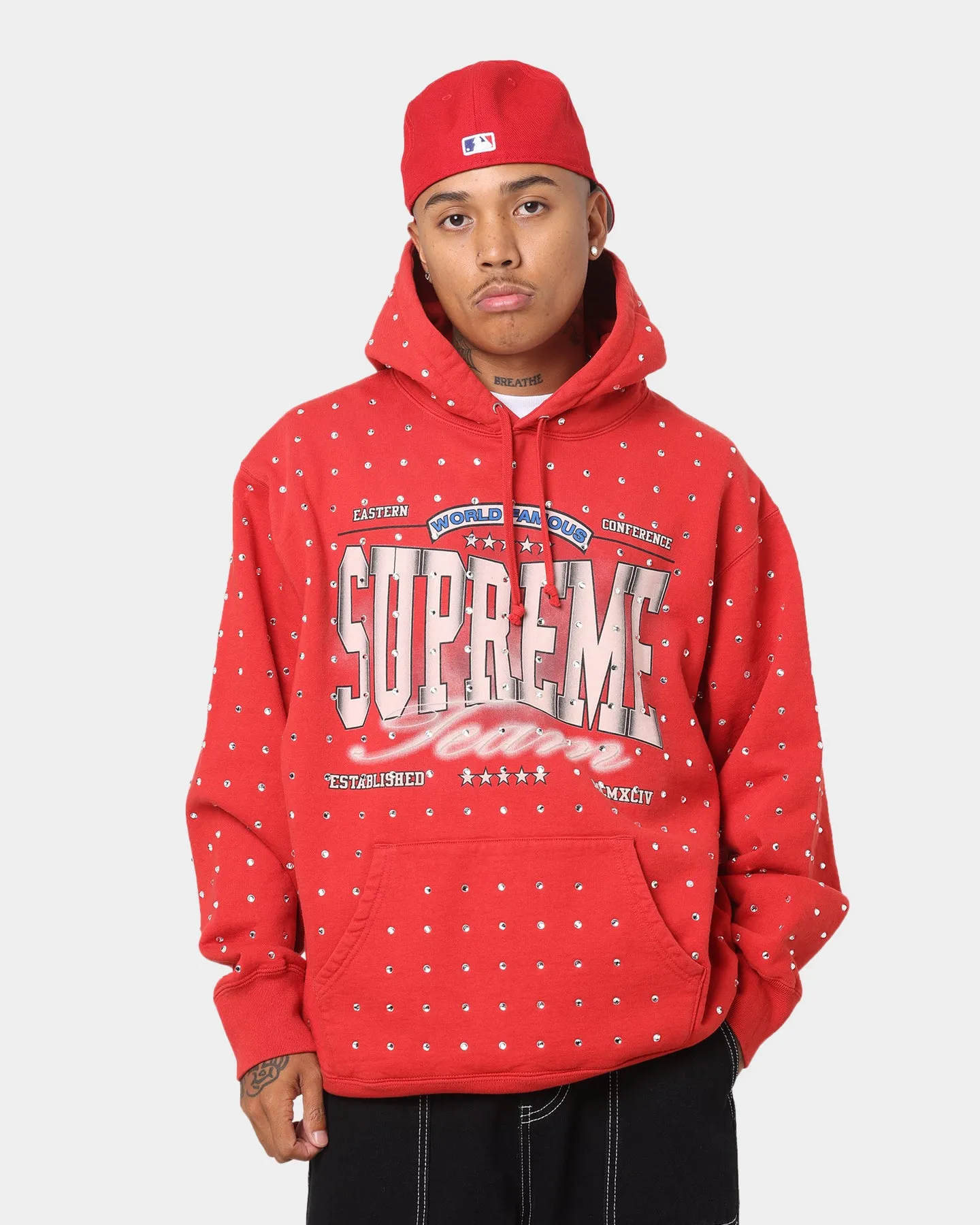 Supreme Rhinestone Hoodie Sweatshirt Burnt Red